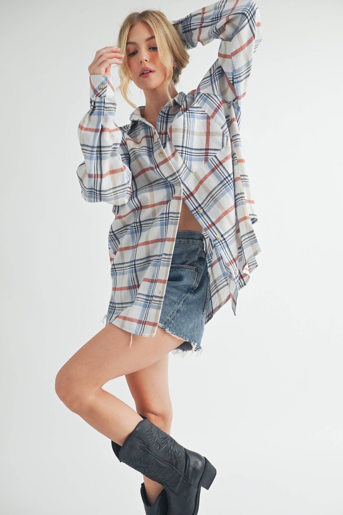 Abri Plaid Flannel Shirt: White Multi