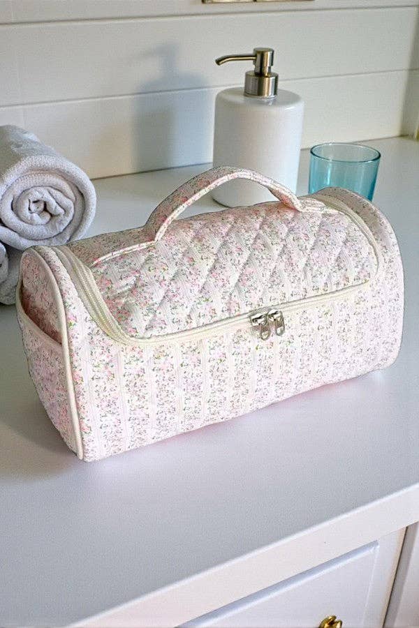 Hazel Cream Floral Cosmetic Case