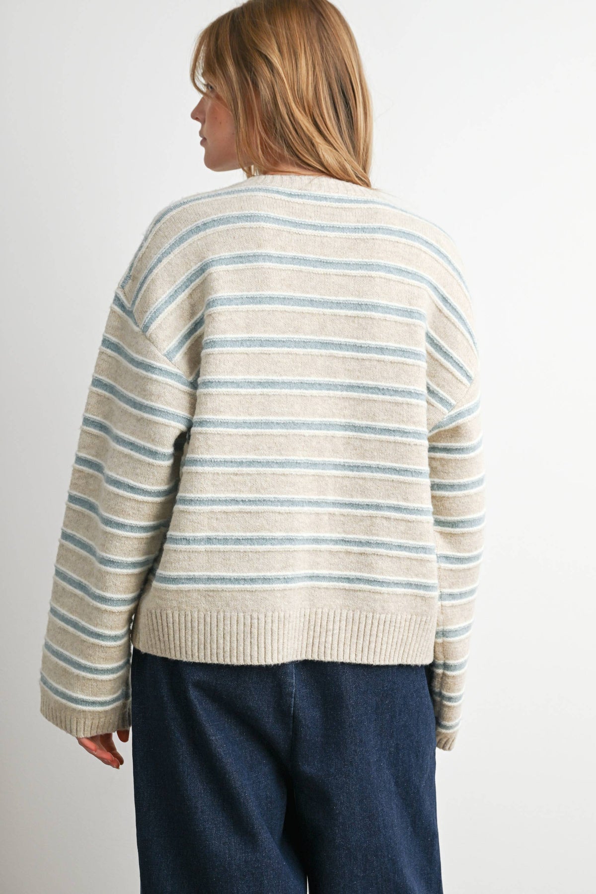 Cozy Stripe Cardigan: Taupe