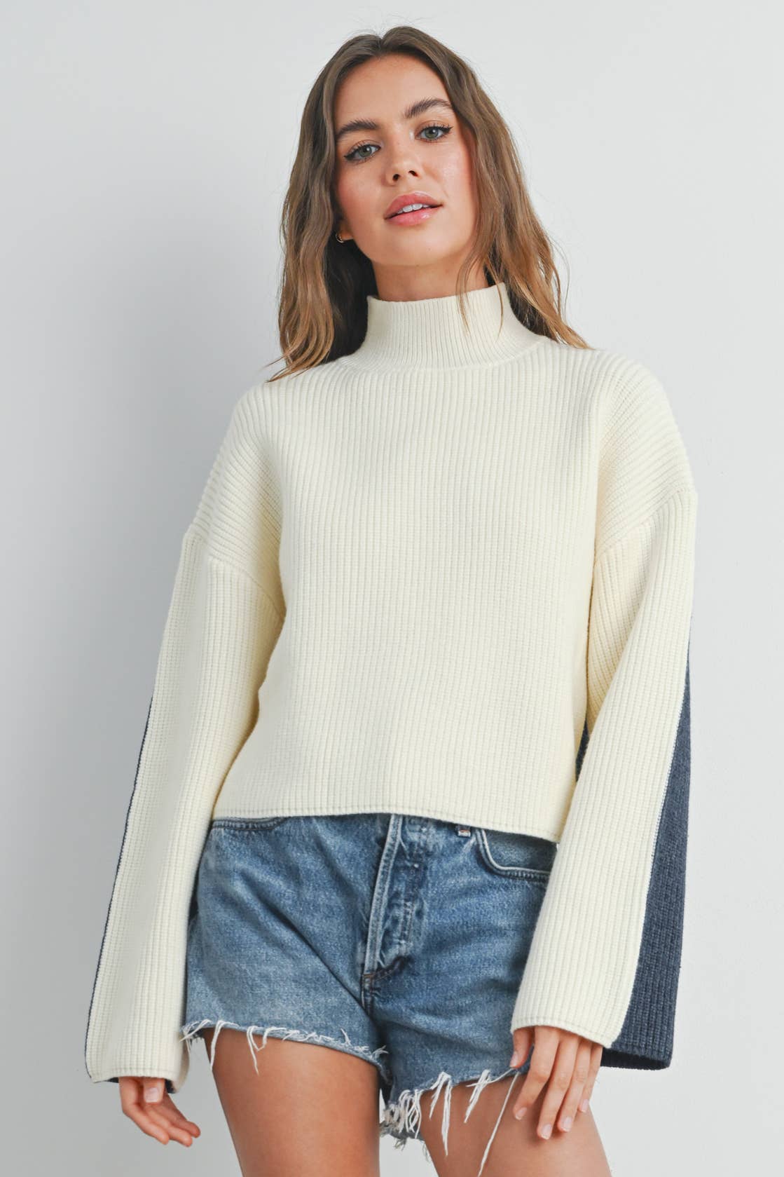 Two-Toned Turtleneck:Ivory/Blue