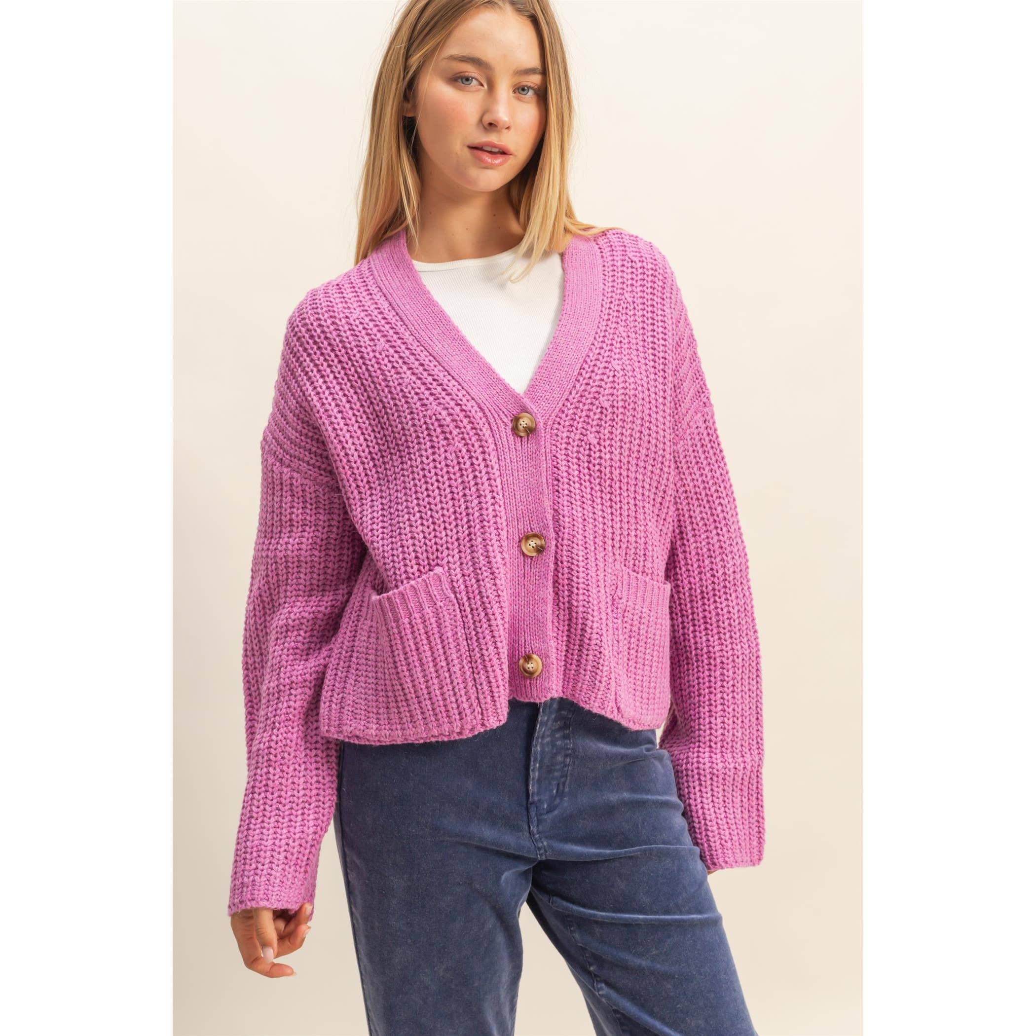 Oversized Ribbed Cardigan:Orchid