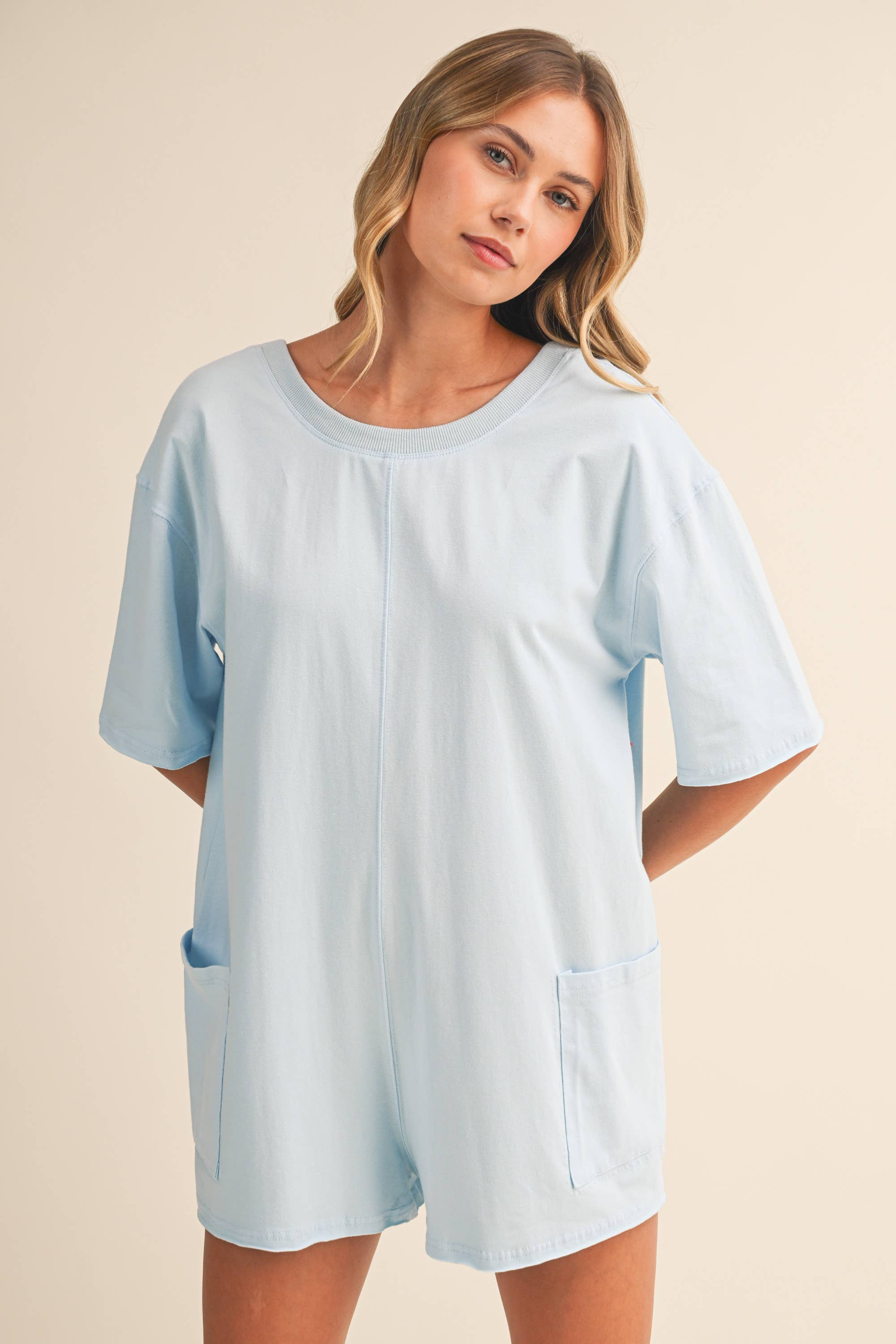 Relaxed Fit Romper: Baby Blue