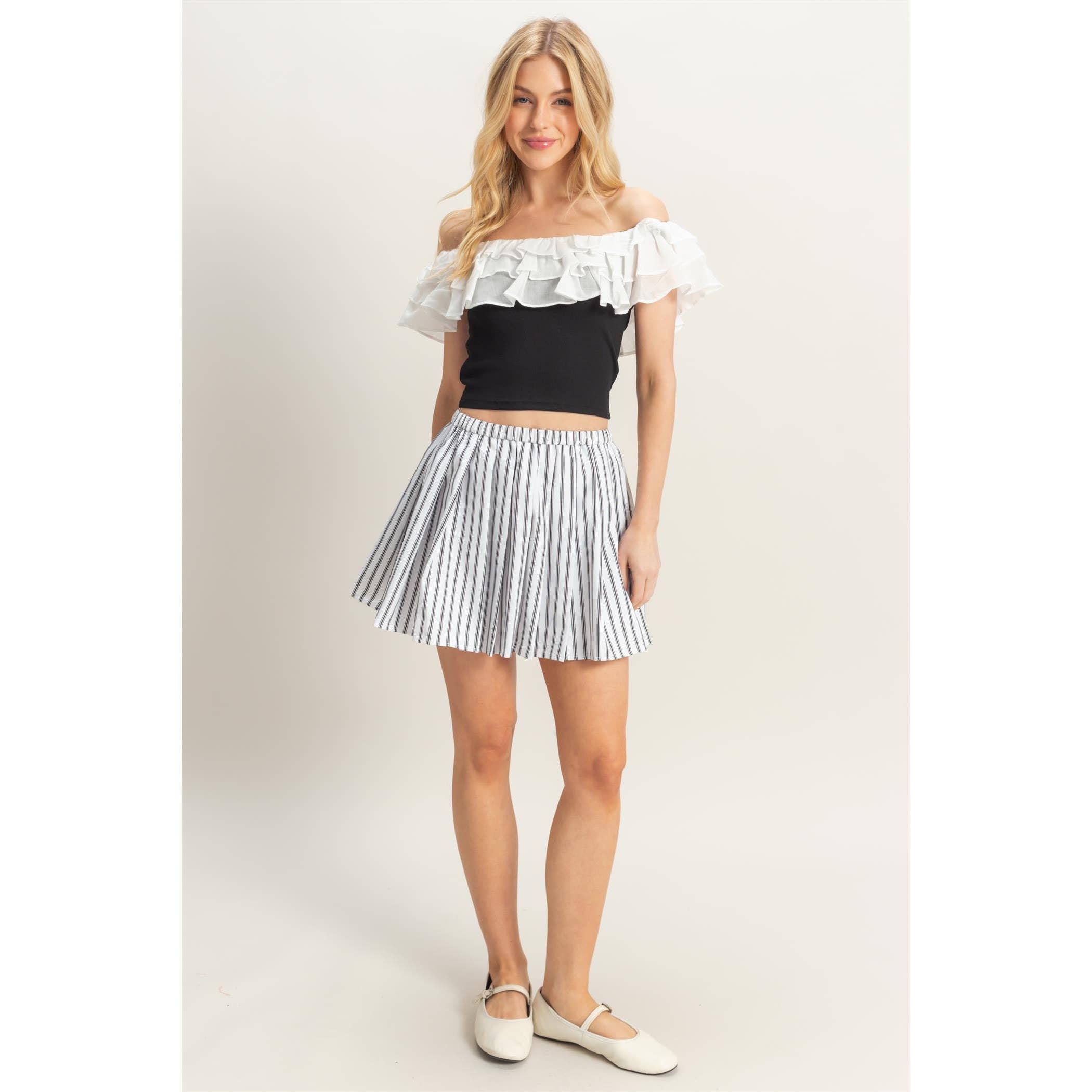 Off The Shoulder Ruffled Top:Black