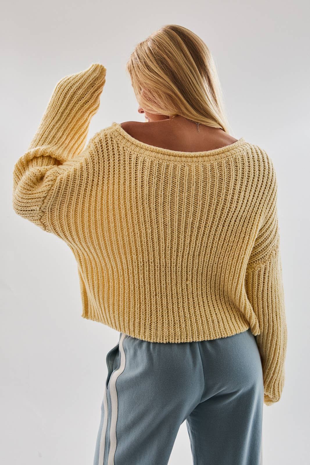 Boat Neck Chunky Sweater: Dusty Blue