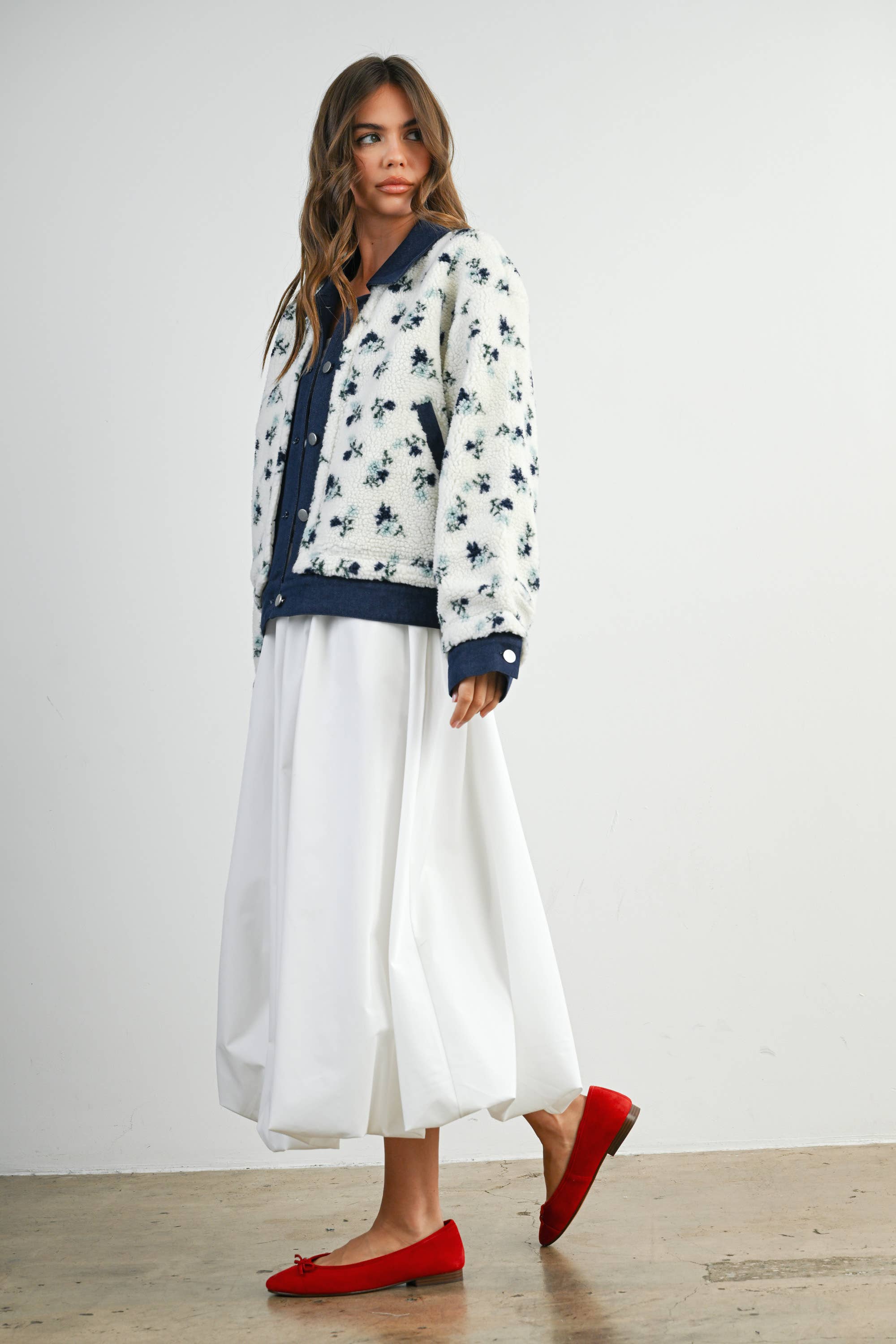 Floral Button-Down Jacket - Navy