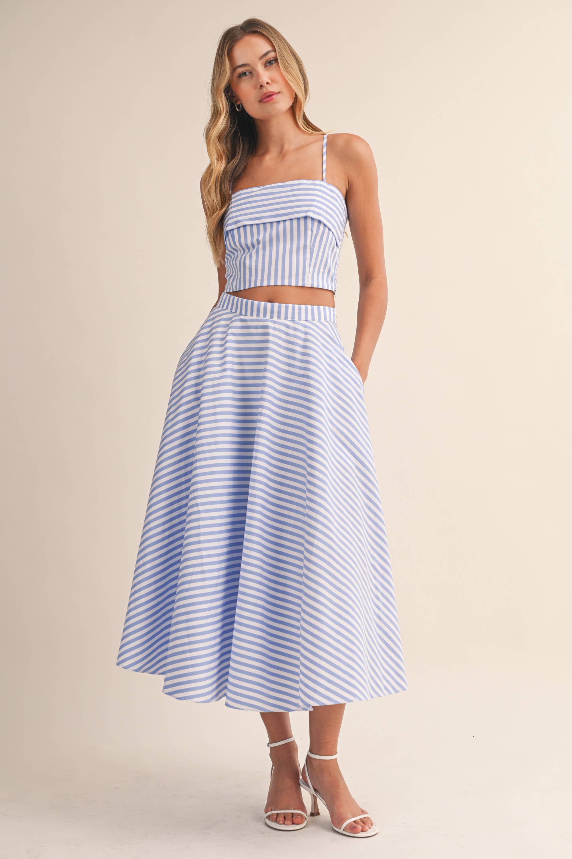 A-Line Midi Skirt Set:Chambray