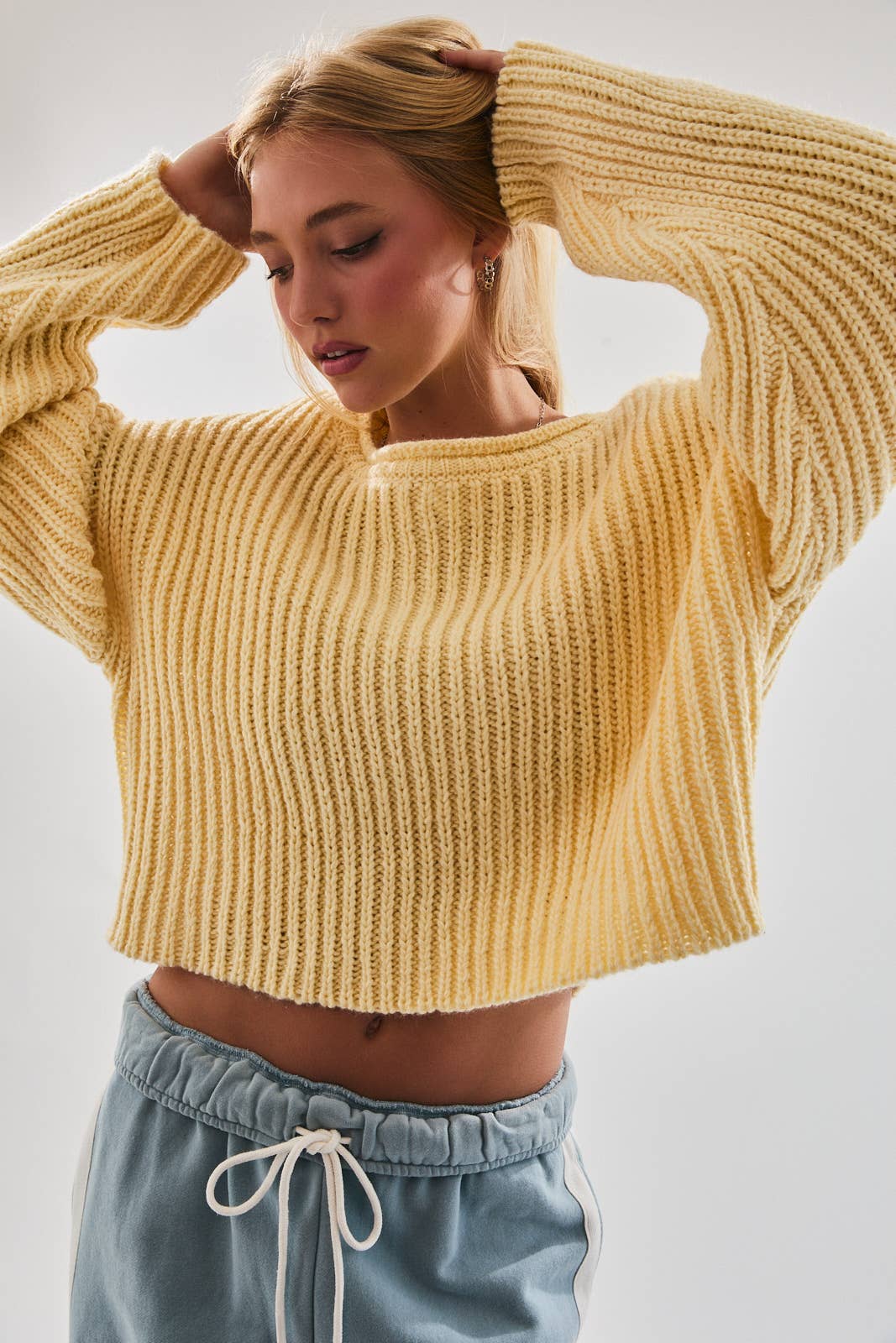 Boat Neck Chunky Sweater: Dusty Blue