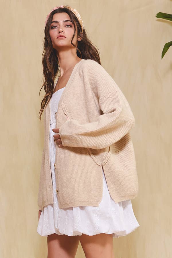 Slouchy Sweater Cardigan:Taupe