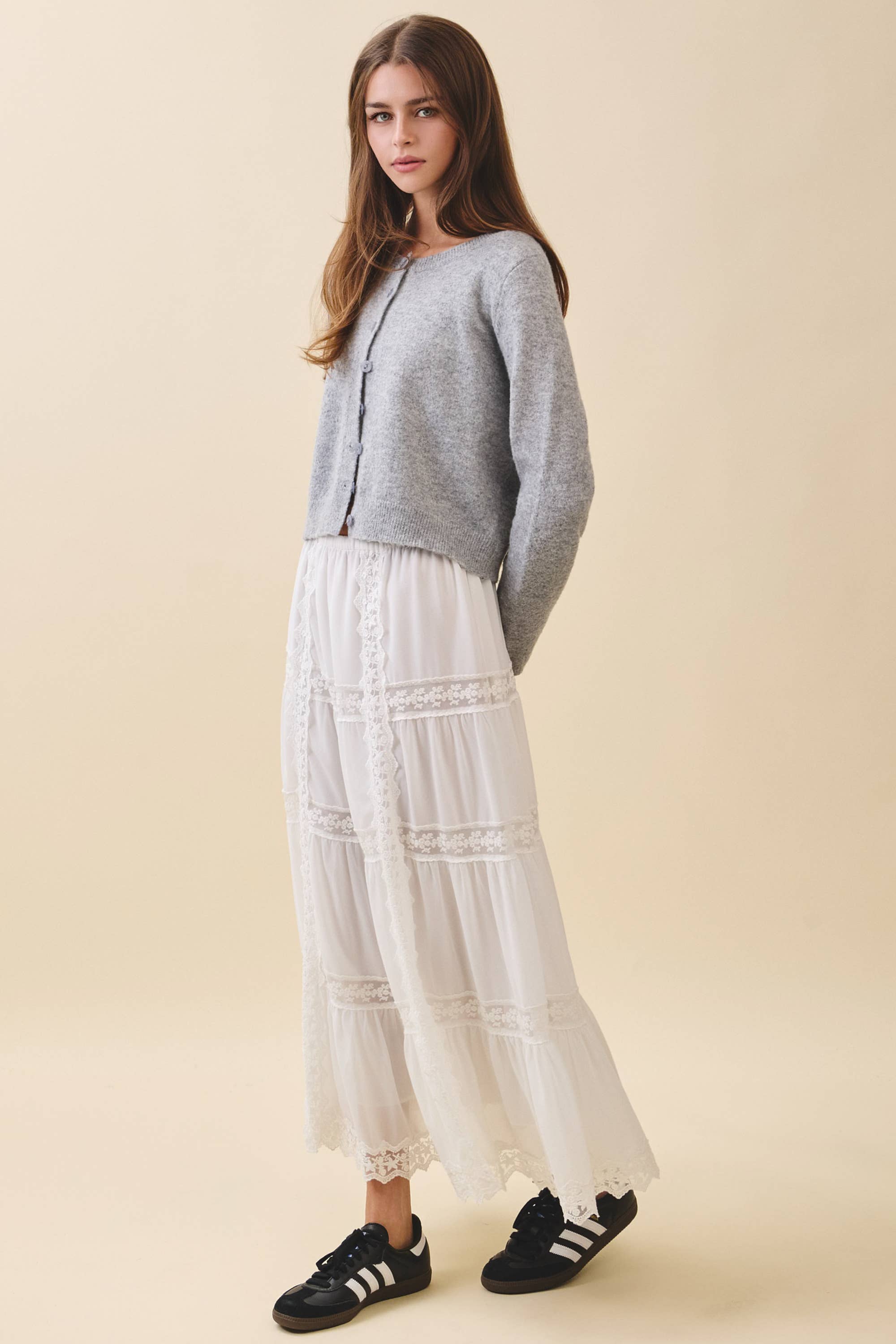 Button Cardigan: Heather Gray
