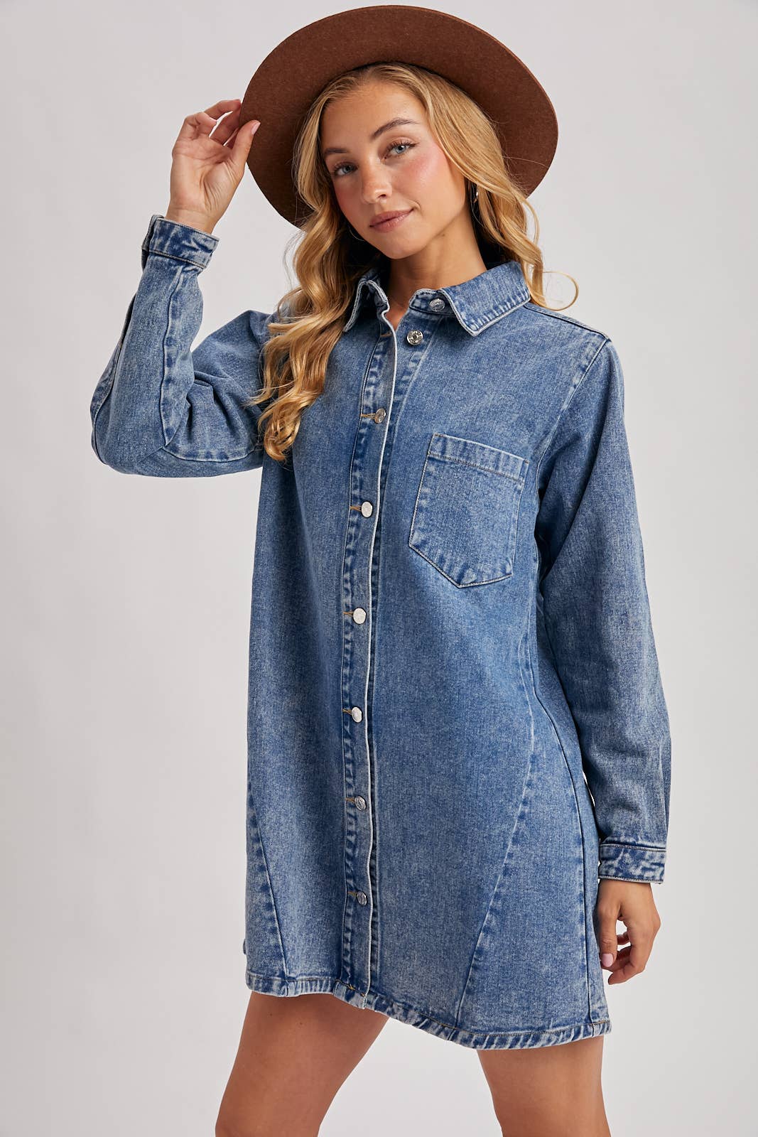 Denmim Shirt Dress: Washed Blue