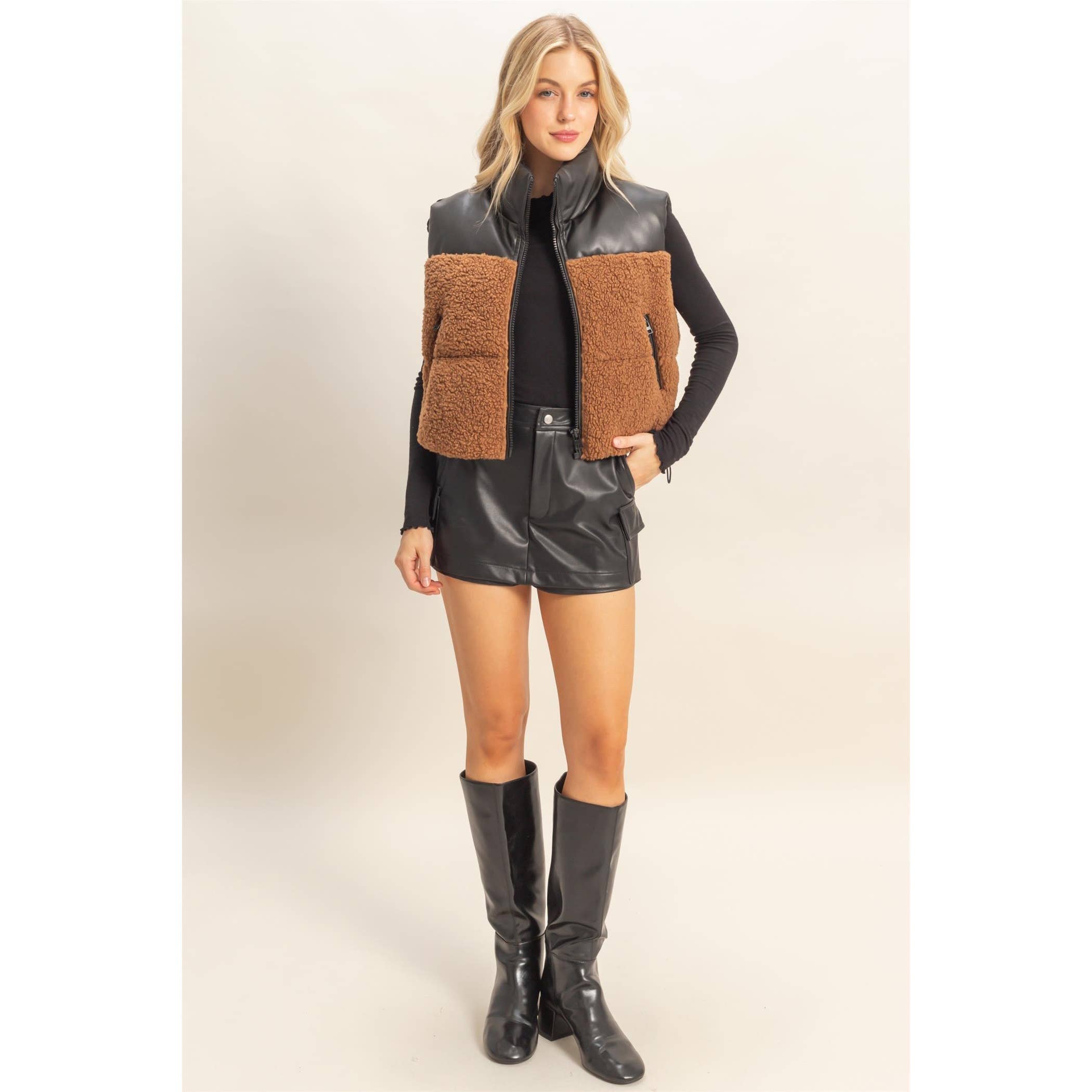 Sherpa Pu Puffer Vest:Toast