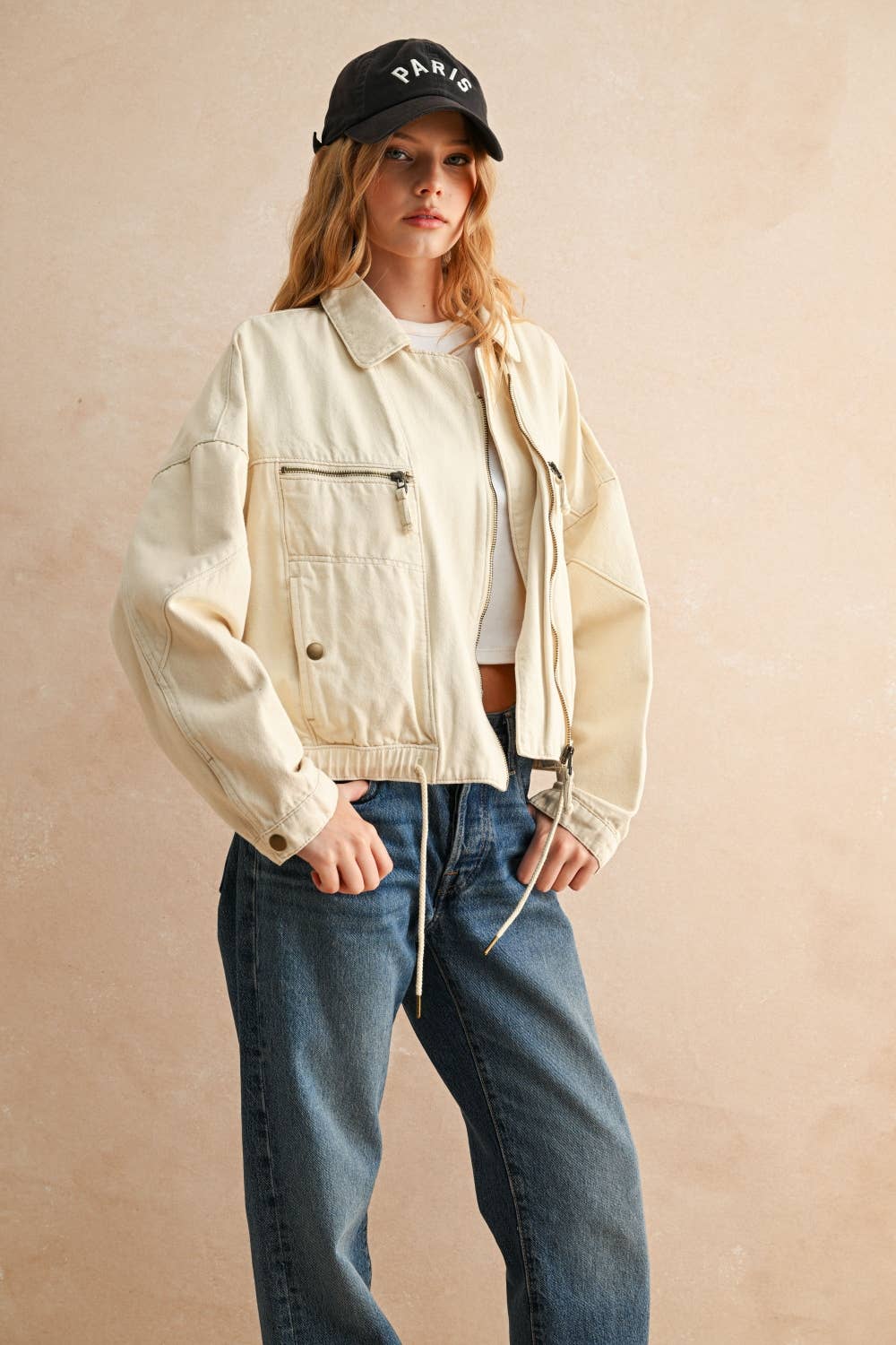 Moto Style Jacket: Ecru