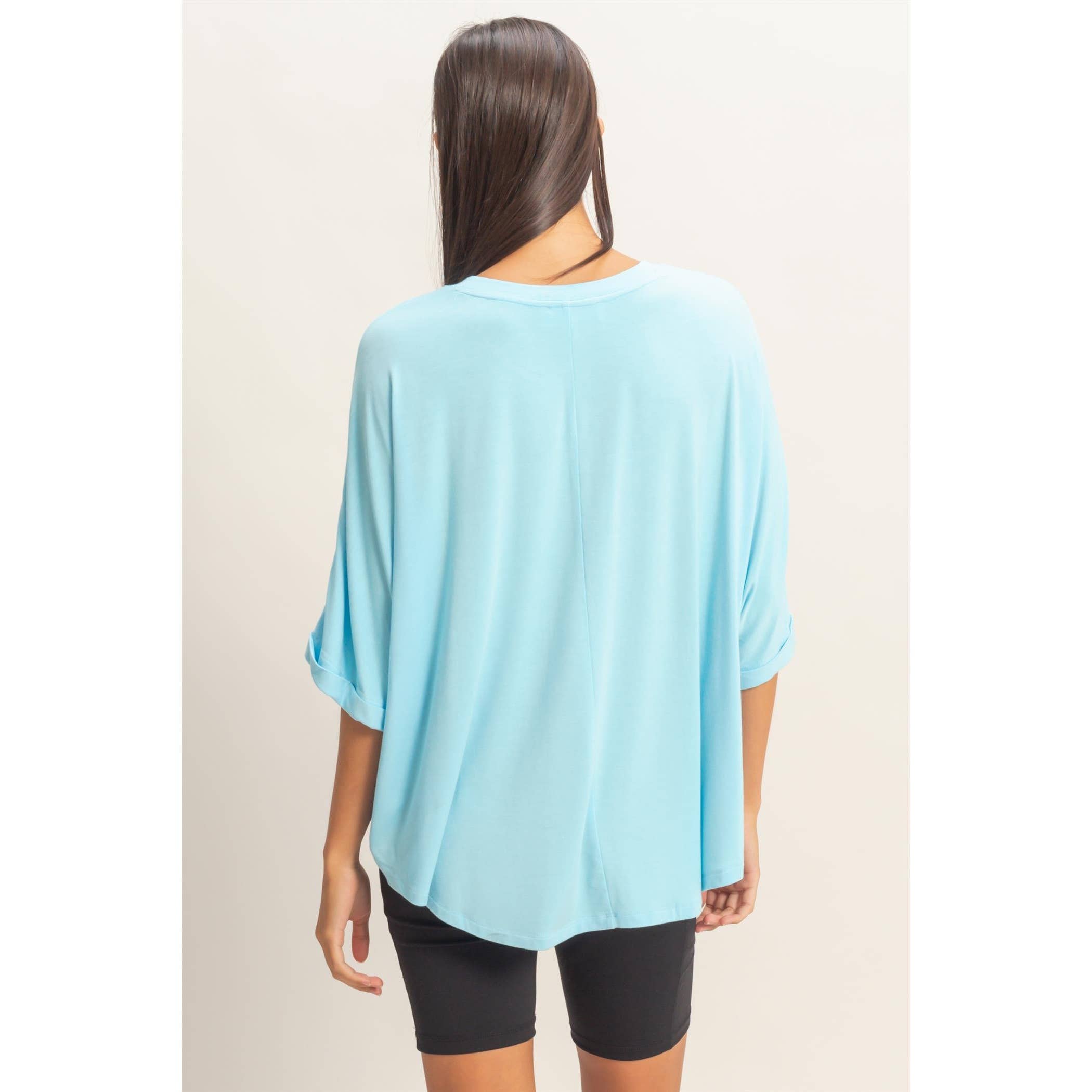 Batwing Sleeve Top: Blue
