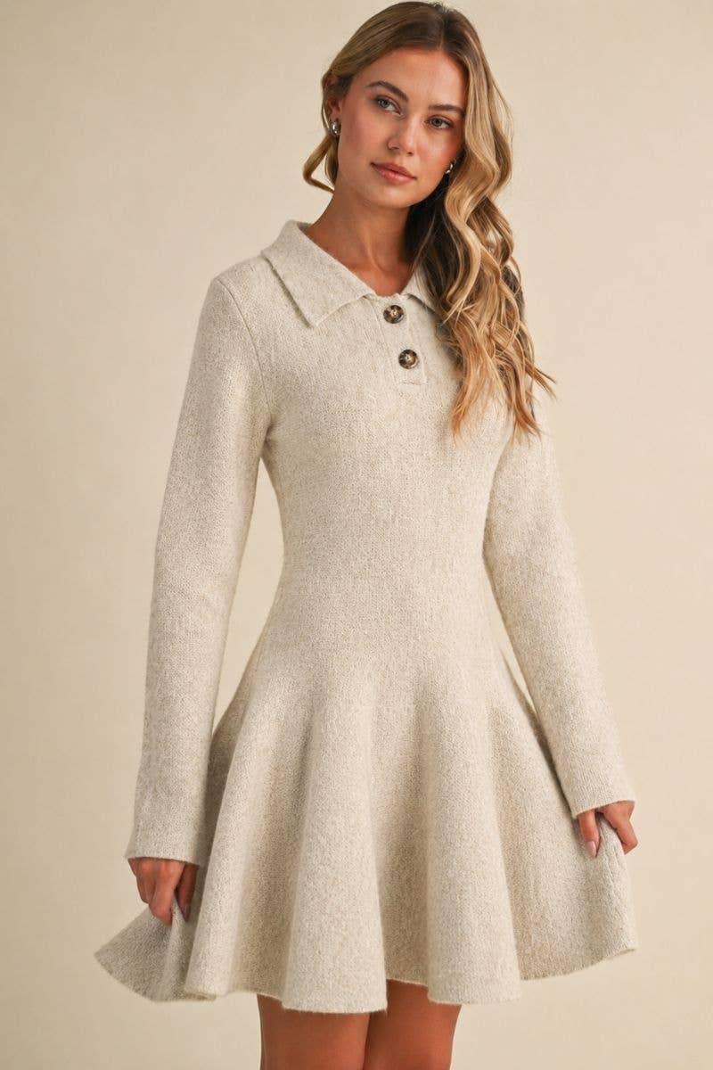 Flared & Collared Sweater Dress