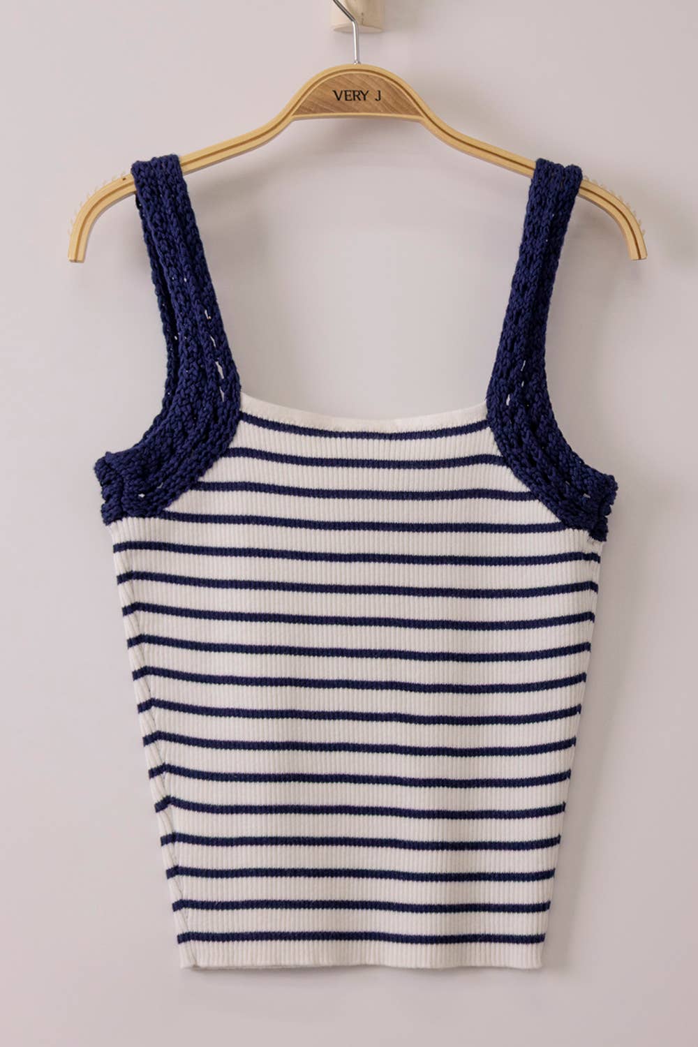 Striped Knit Tank Top: Navy