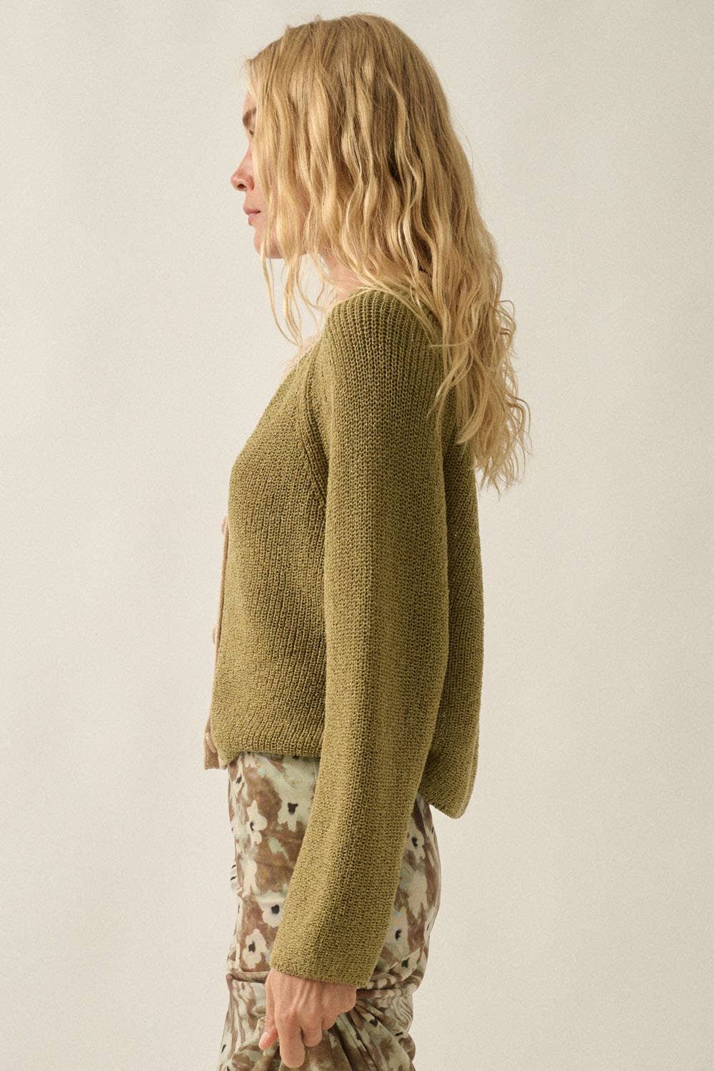 Contrast Cardigan: Moss Green