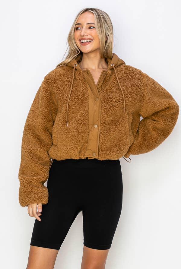 Faux Fur Hooded Jacket: Brown