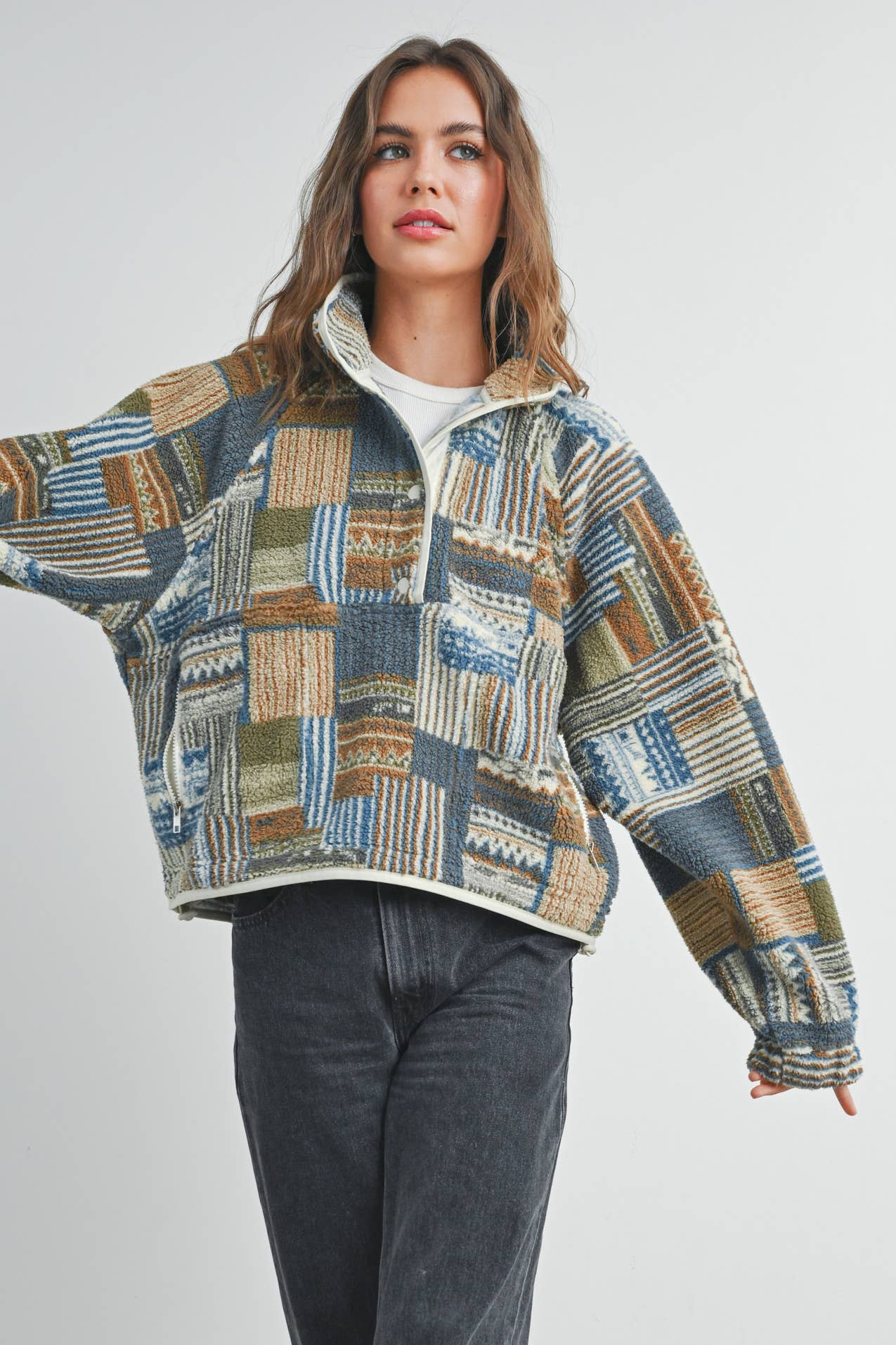 Patchwork Sweatshirt :Taupe/Multi