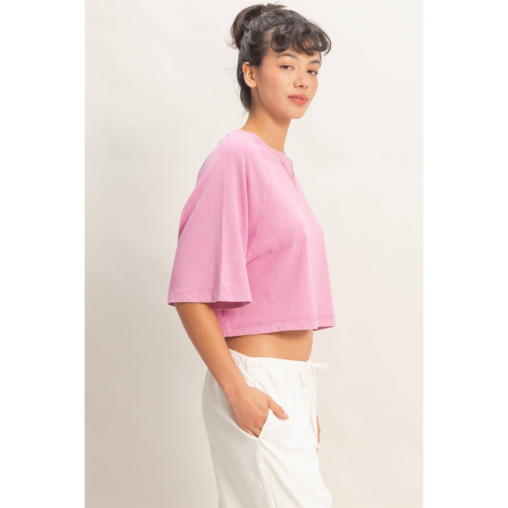 Mineral Washed Tee: Fuchsia