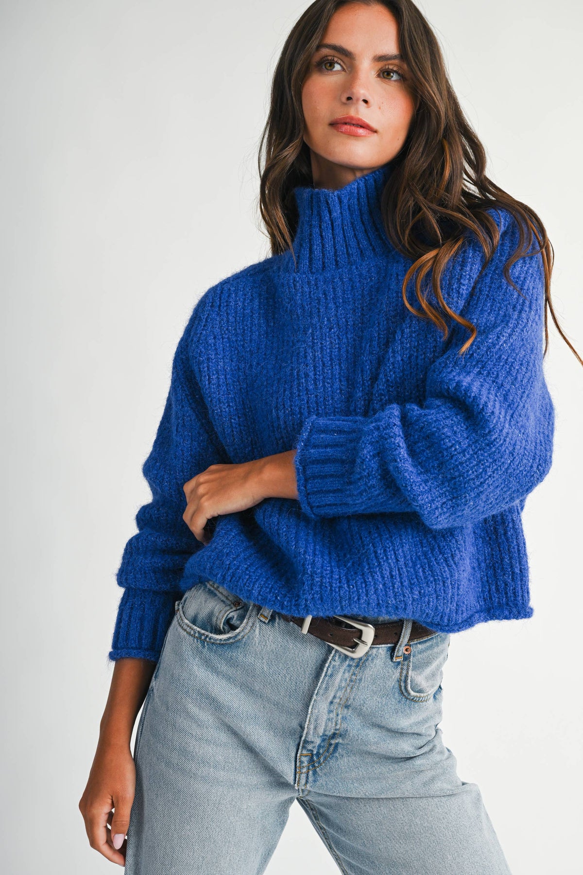 Mock Neck Sweater: Cobalt