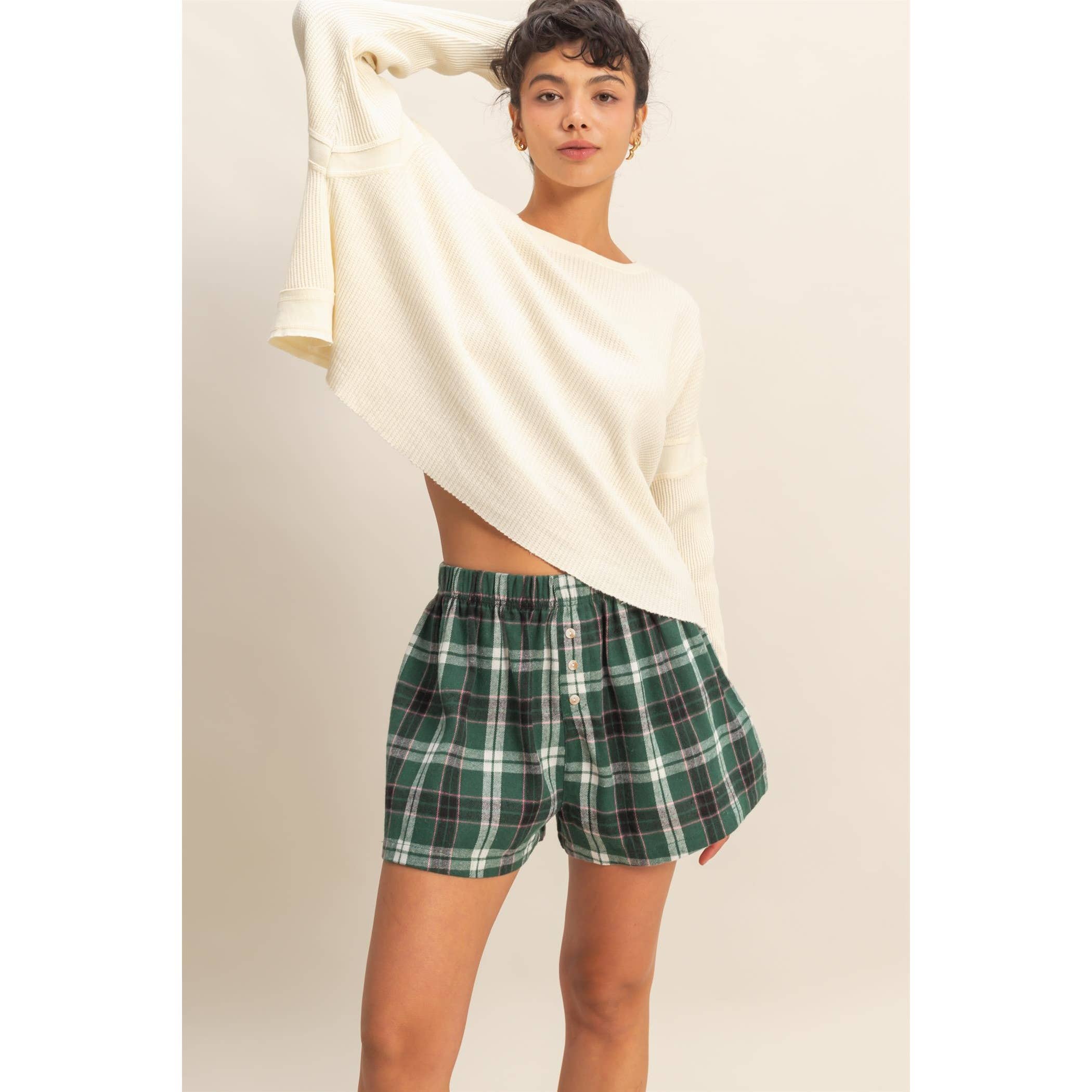 Flannel Boxer Shorts: Navy