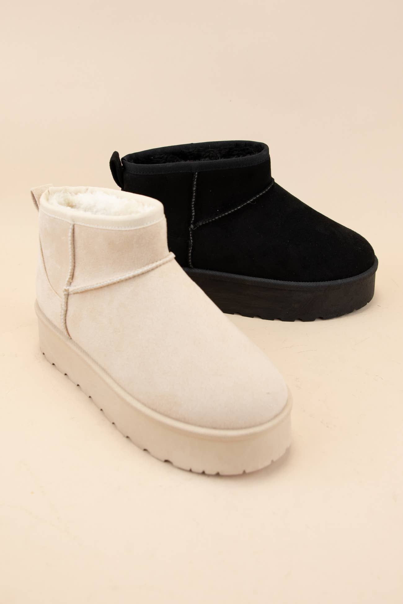 Sherpa Fur-Lined Boots: Beige