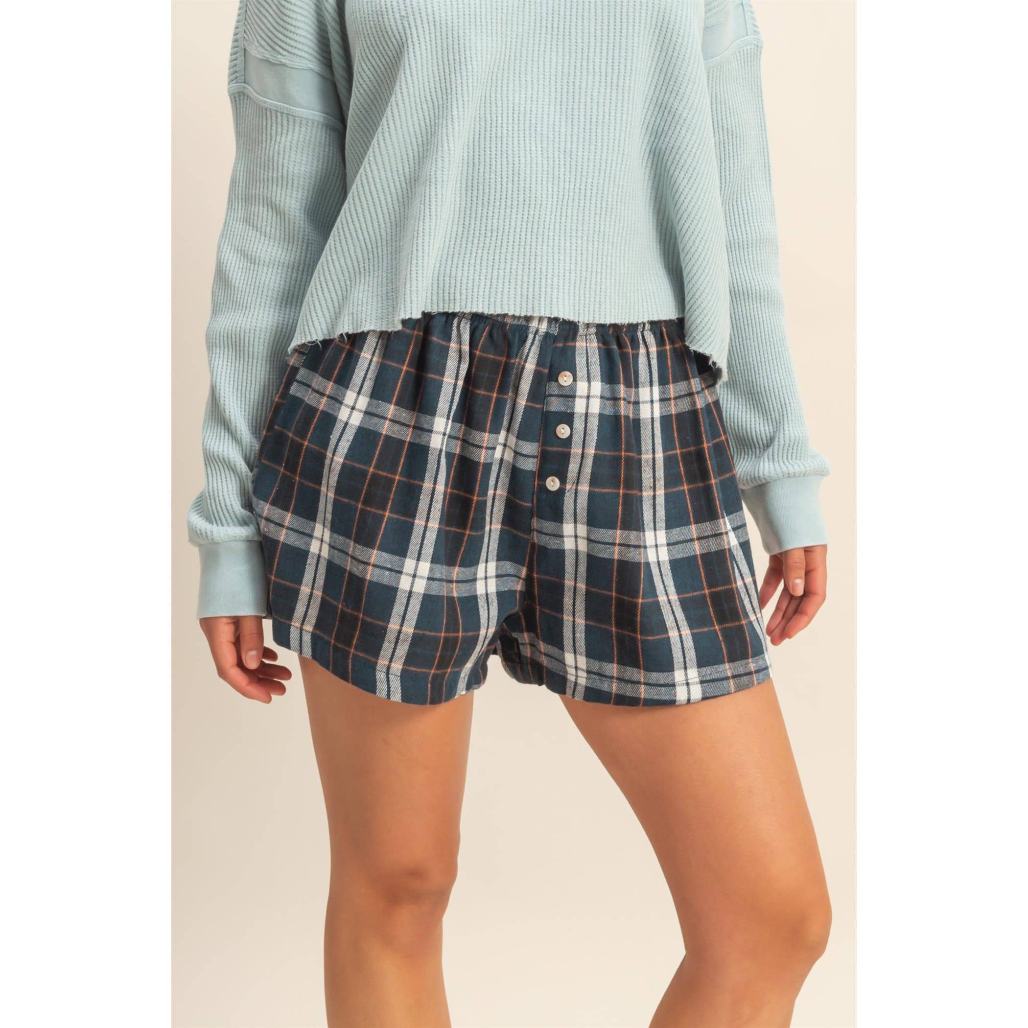Flannel Boxer Shorts: Navy