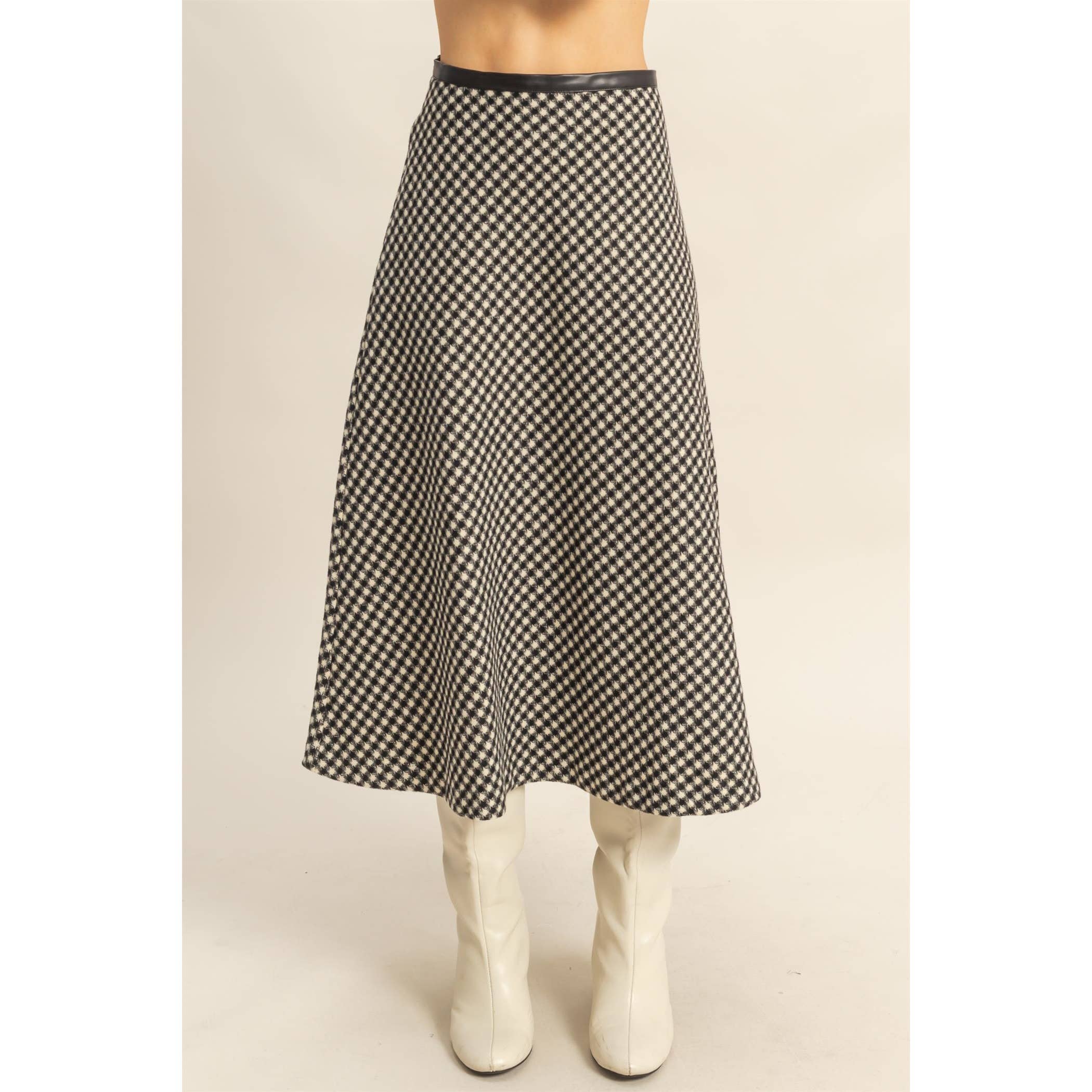Checkered Midi Skirt: Black