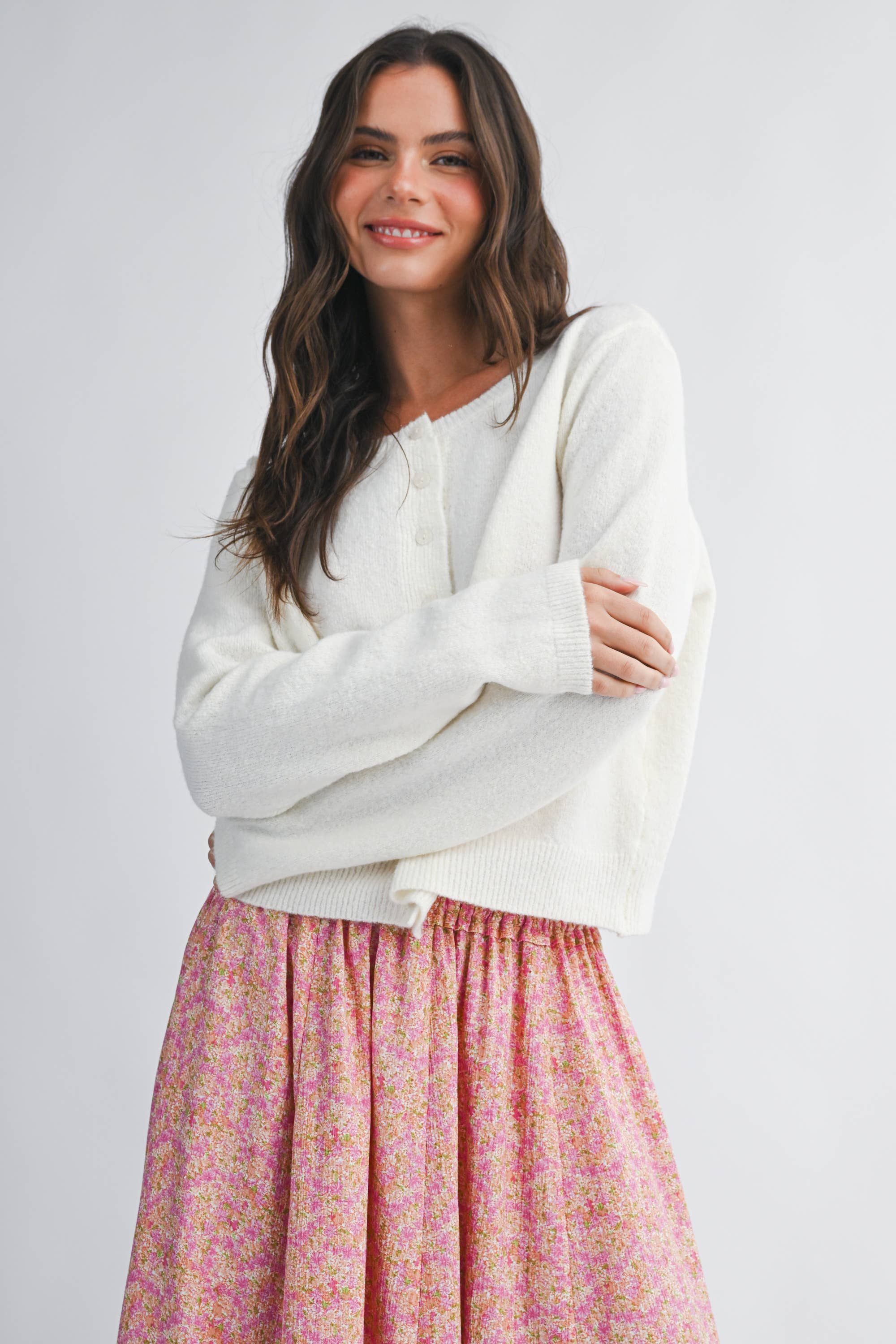 Button Cardigan: Cloud