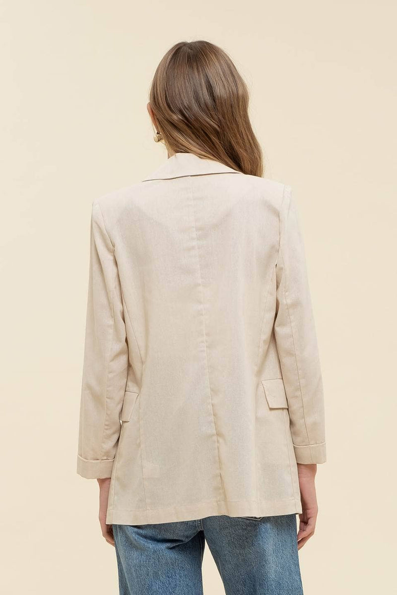 Linen Cuff Blazer: NATURAL
