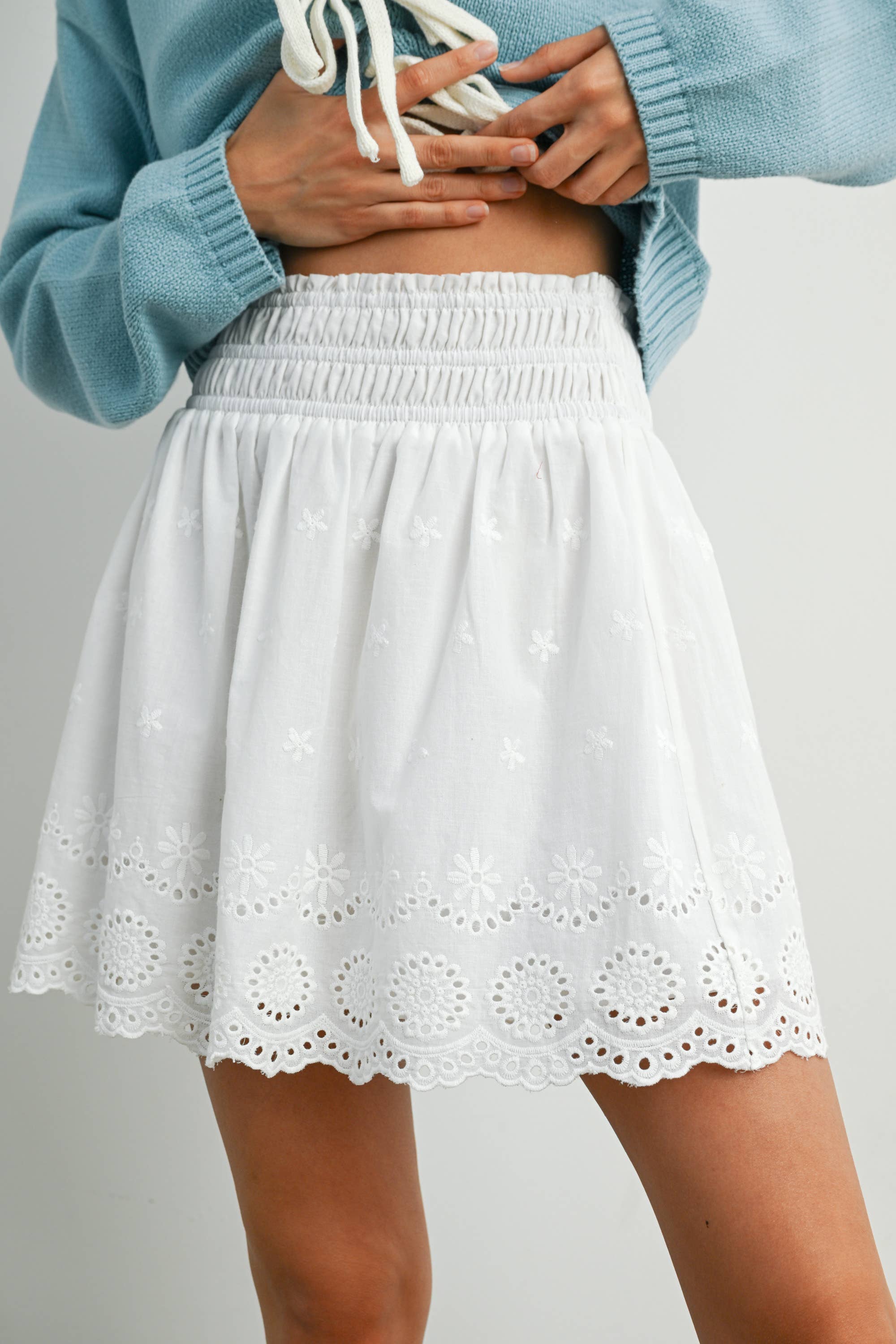 Ruffle Smocked Skirt: White