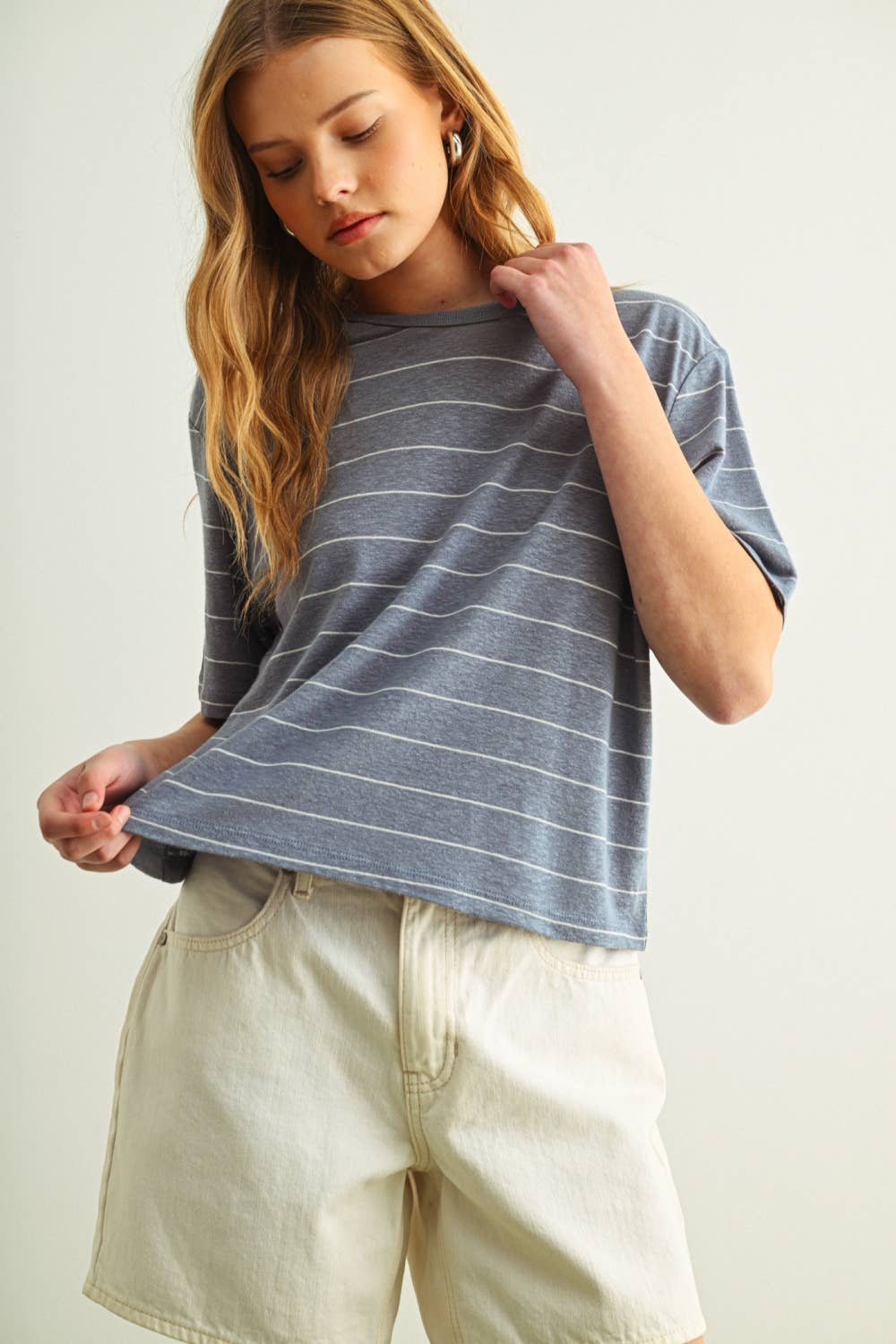 Stripe Linen Top: Blue