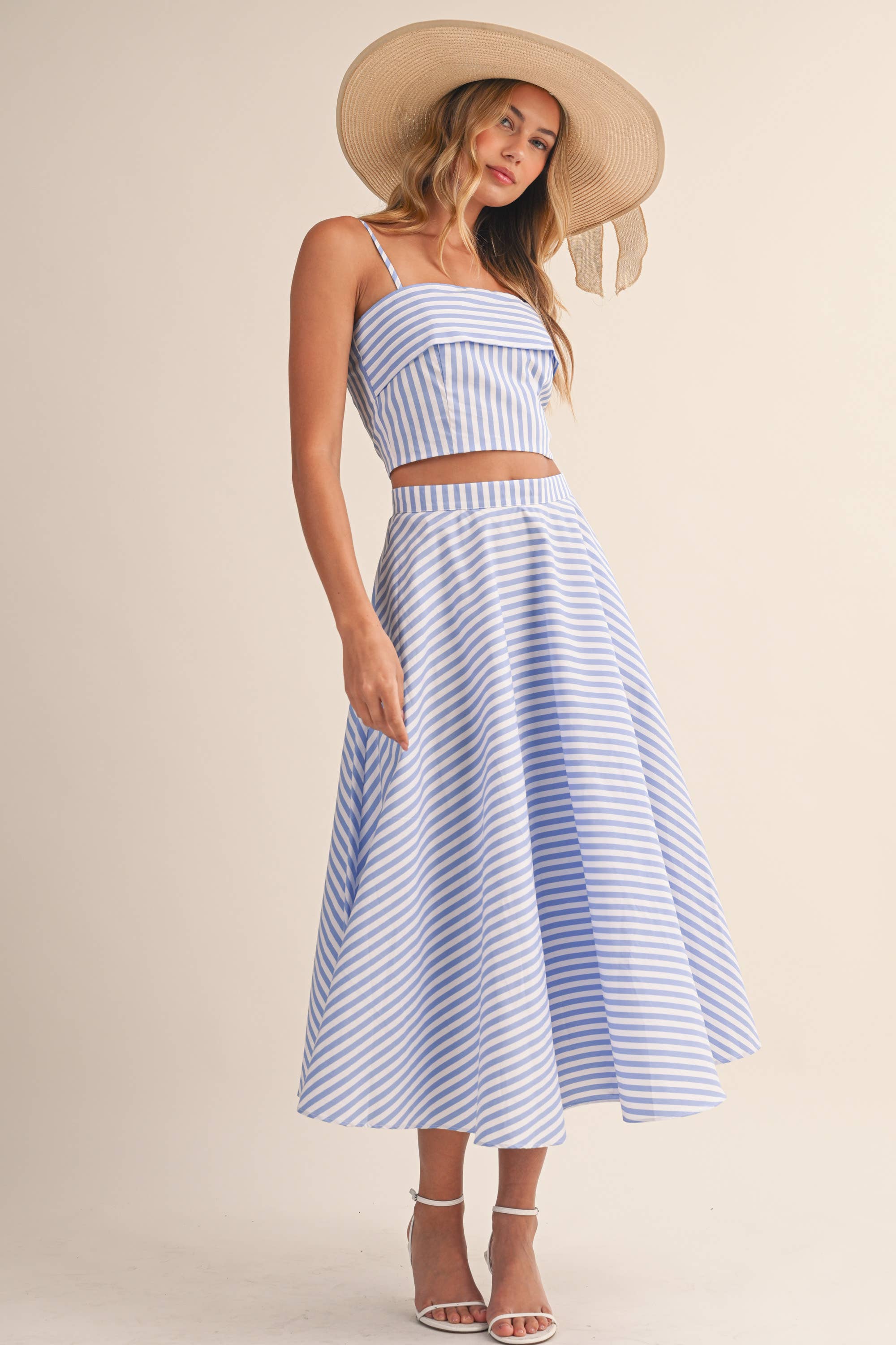 A-Line Midi Skirt Set:Chambray