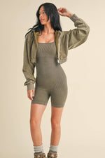 Mineral Wash Crop Hoodie Olive
