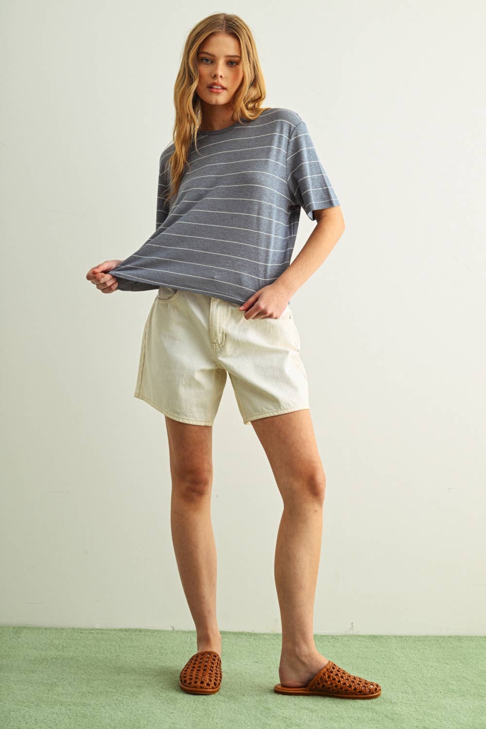 Stripe Linen Top: Blue