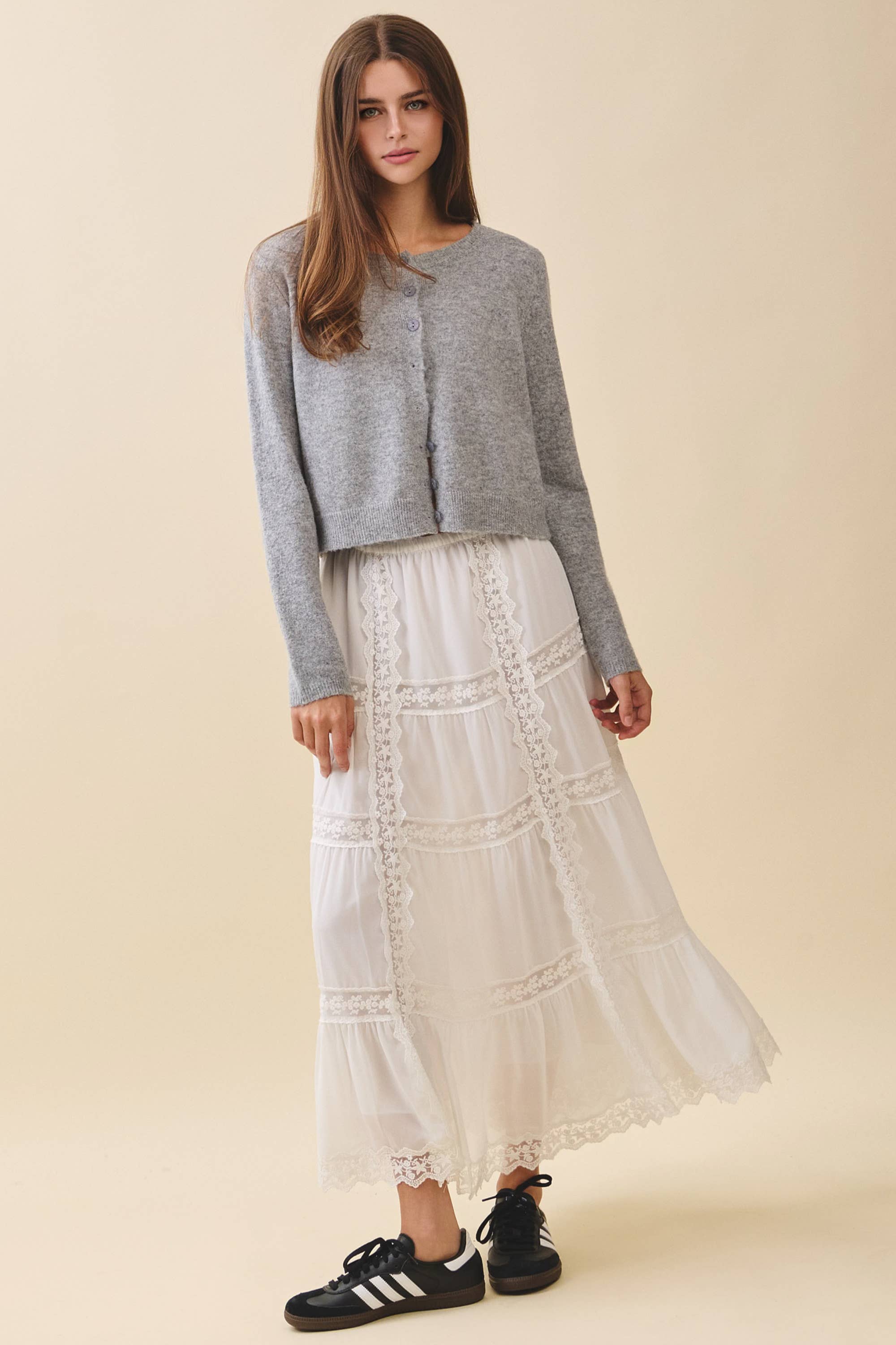 Button Cardigan: Heather Gray