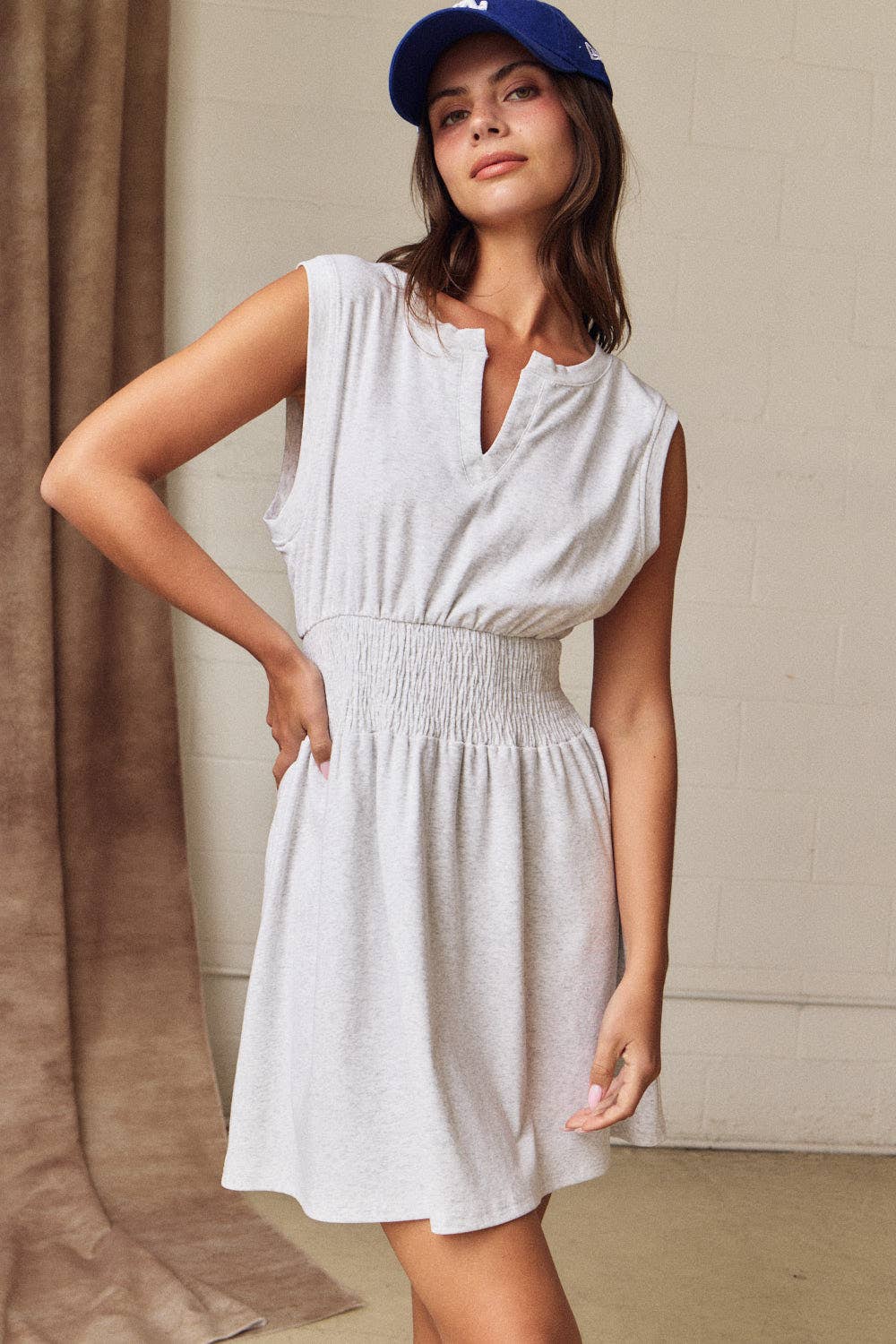 Sculpted Shoulder Mini Dress: White
