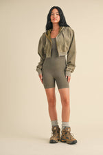 Mineral Wash Crop Hoodie Olive