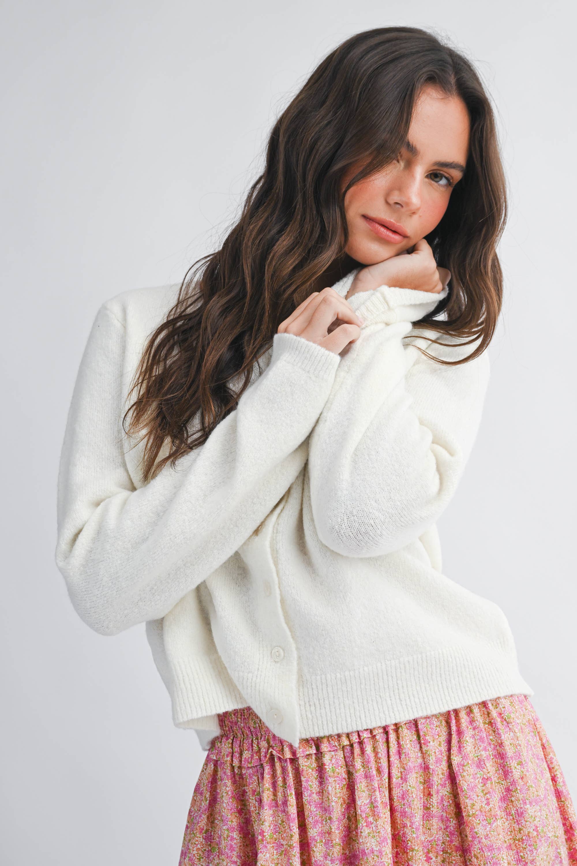 Button Cardigan: Cloud