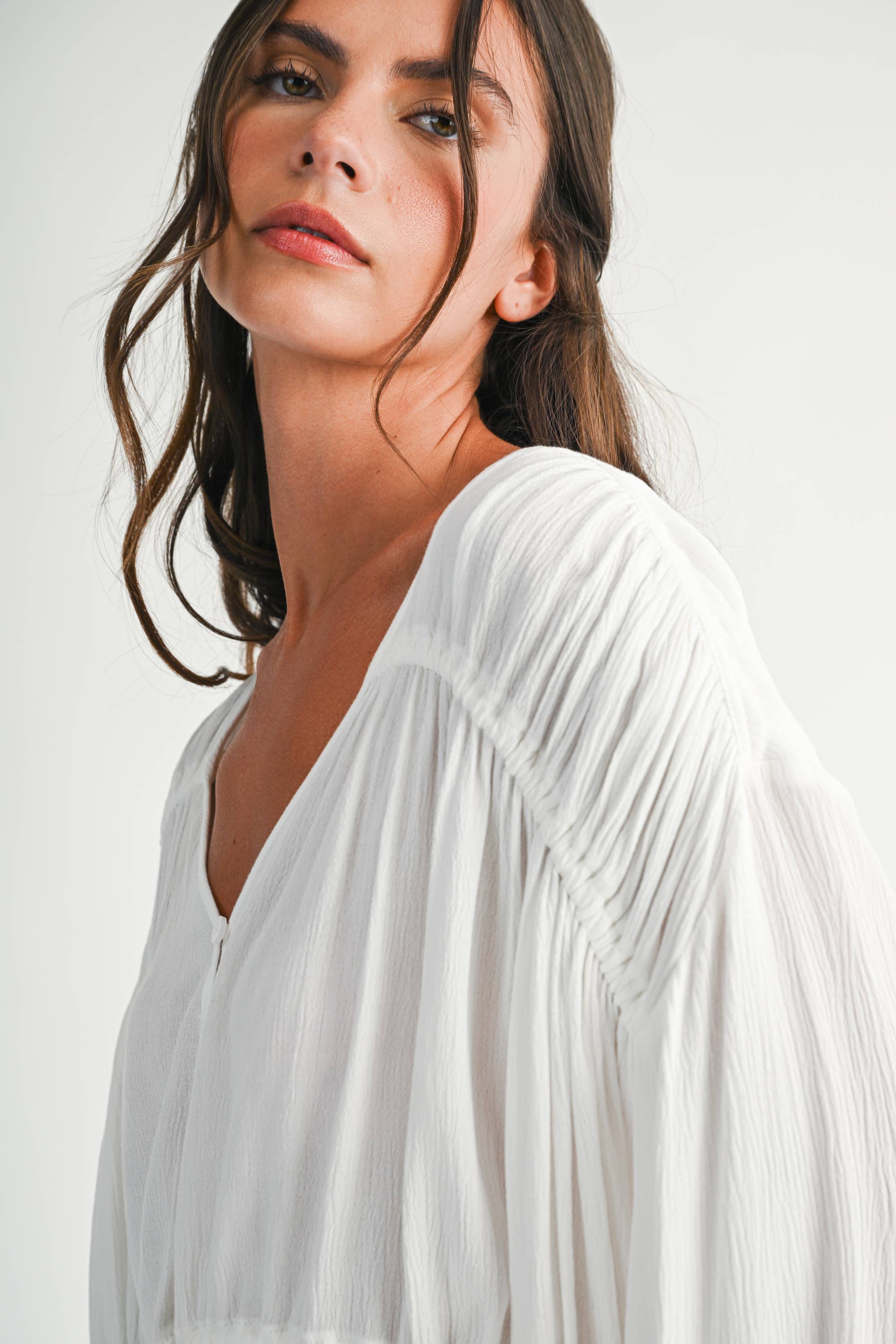 Textured Peplum Blouse: White
