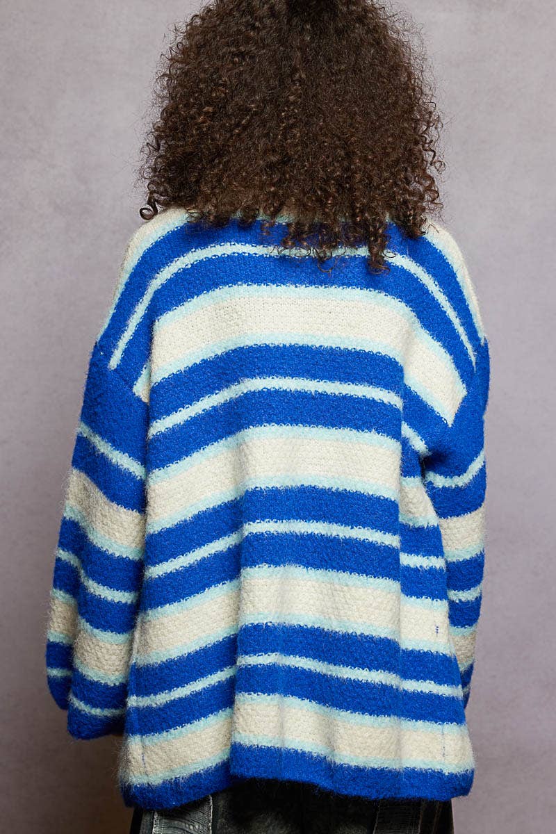 Mohair Contrast Cardigan: Ivory/Blue