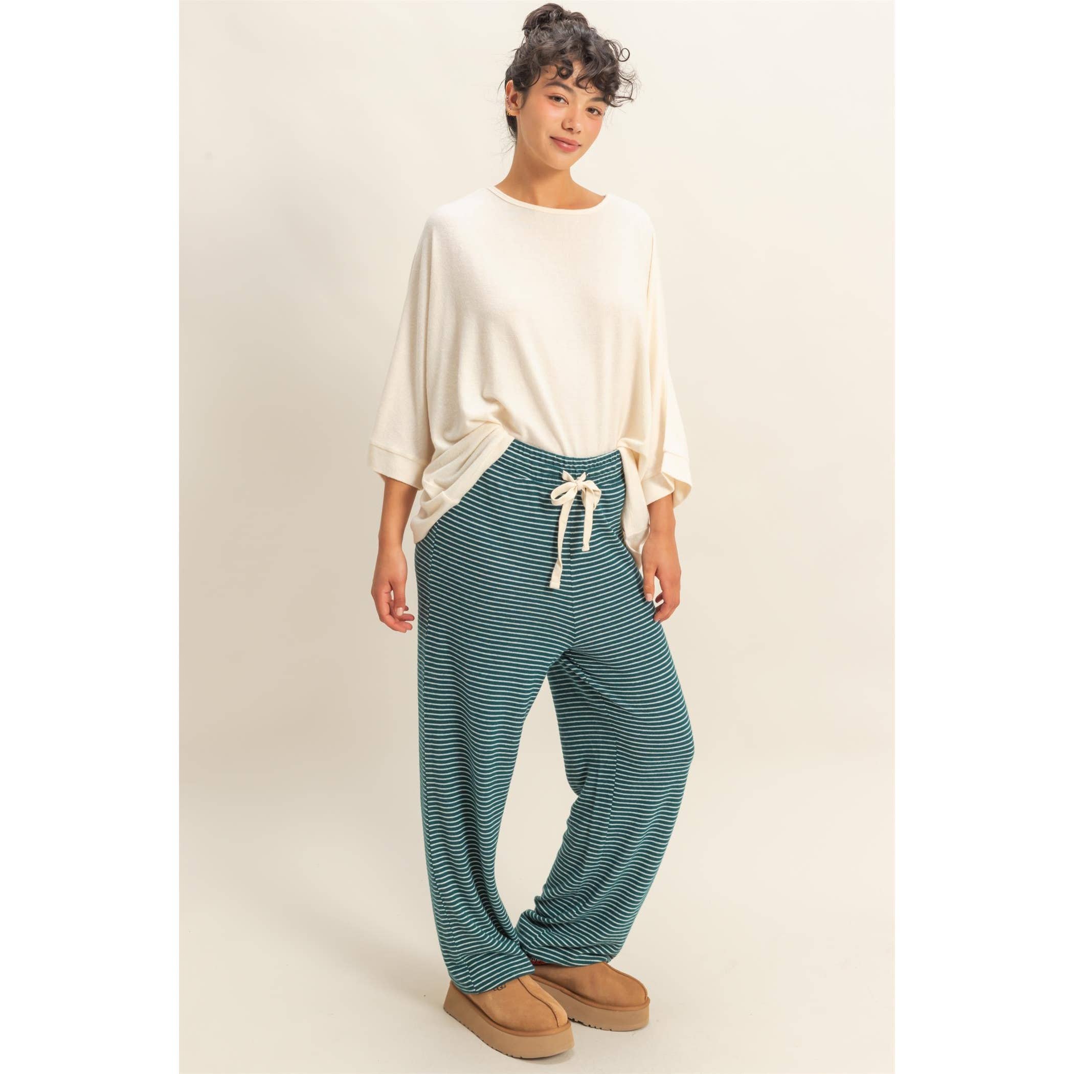 Striped Drawstring Joggers:Green