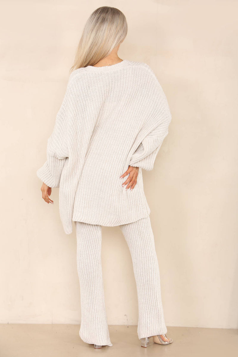 Oversized knit cardigan and trousers co-ord set: Beige