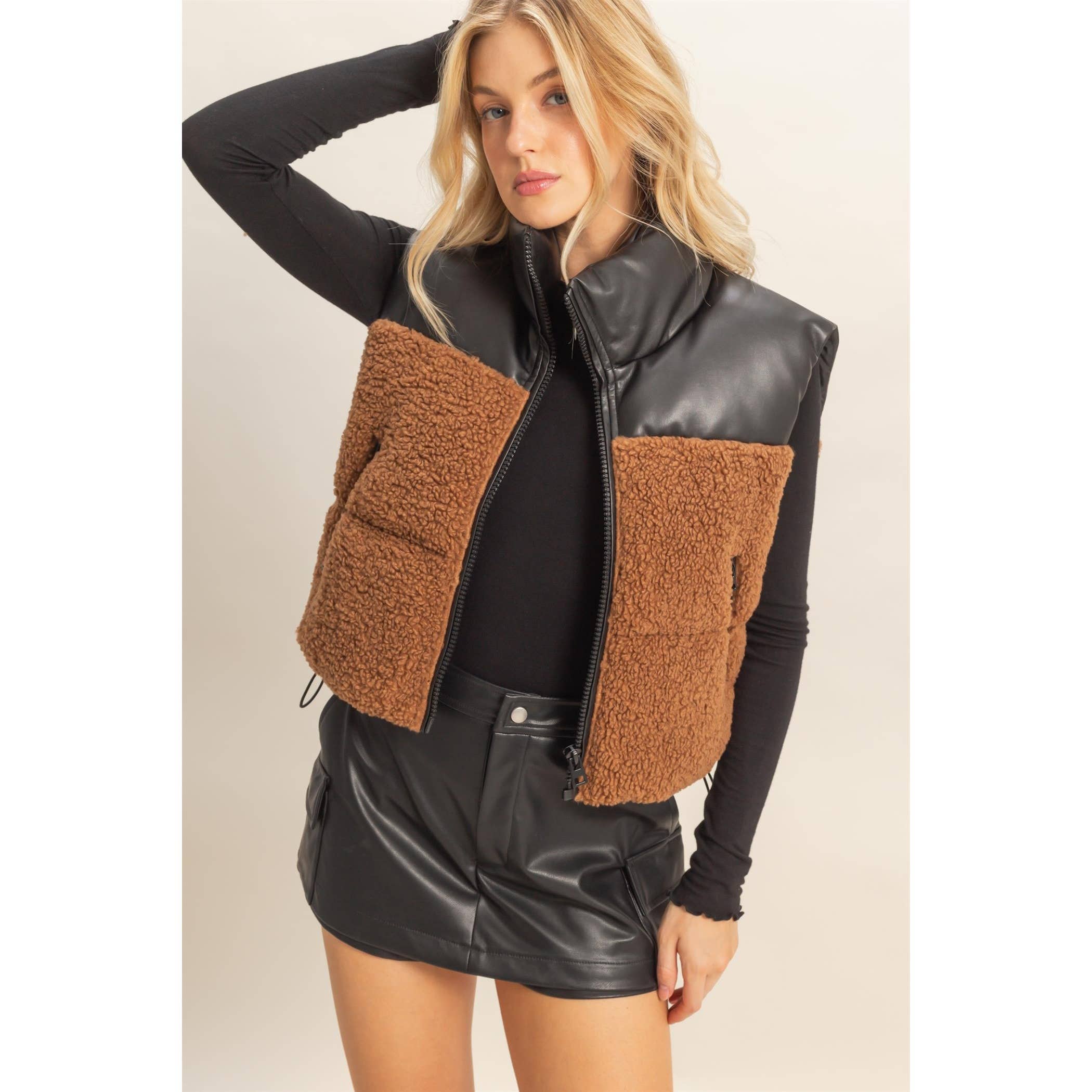 Sherpa Pu Puffer Vest:Toast