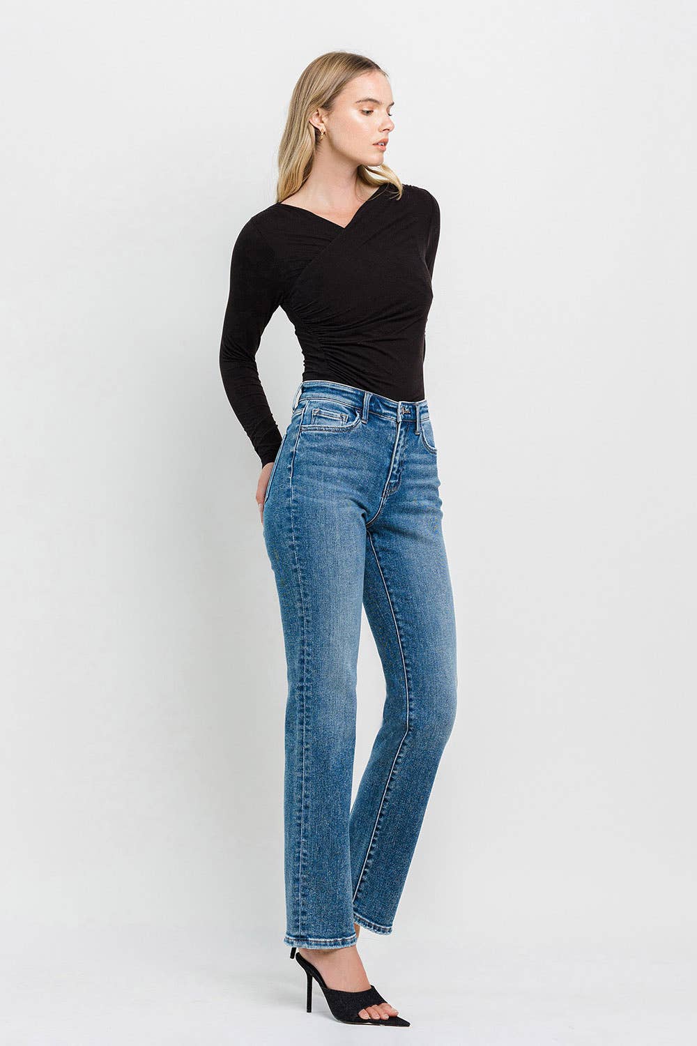 High Rise Straight Jeans: