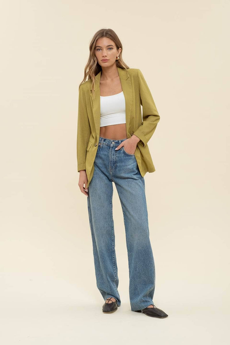 Linen Cuff Blazer: NATURAL