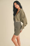 Mineral Wash Crop Hoodie Olive