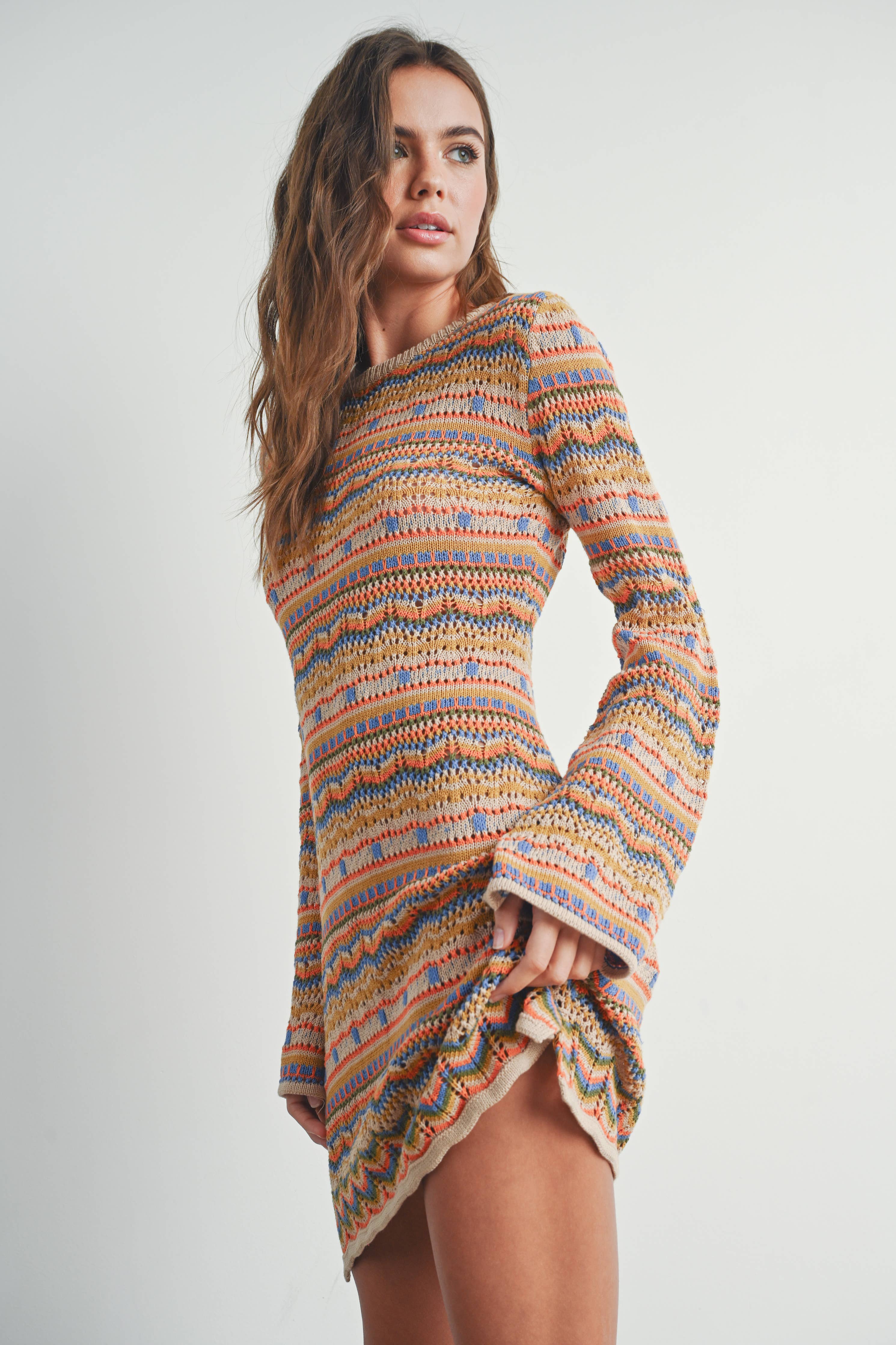 Multicolored Sweater Dress:Mauve