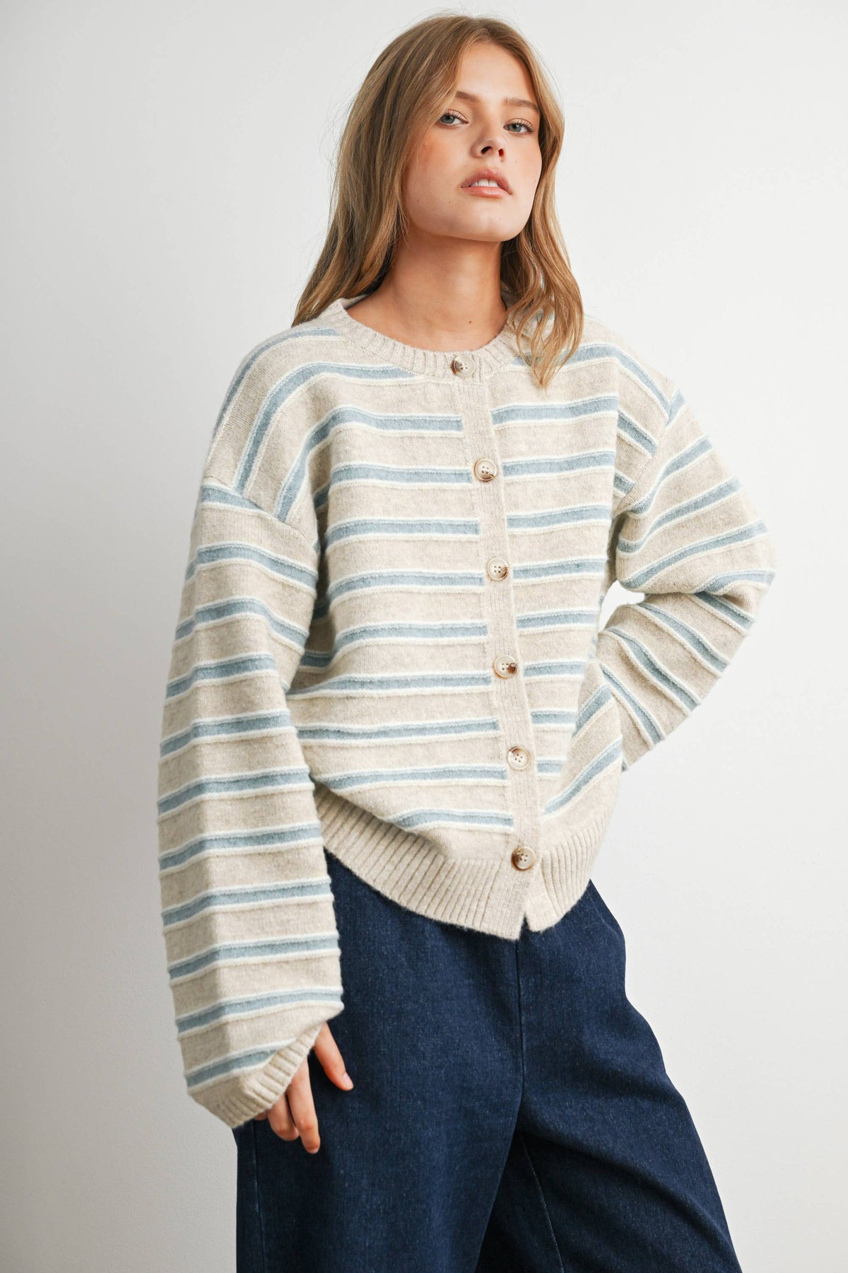 Cozy Stripe Cardigan: Taupe