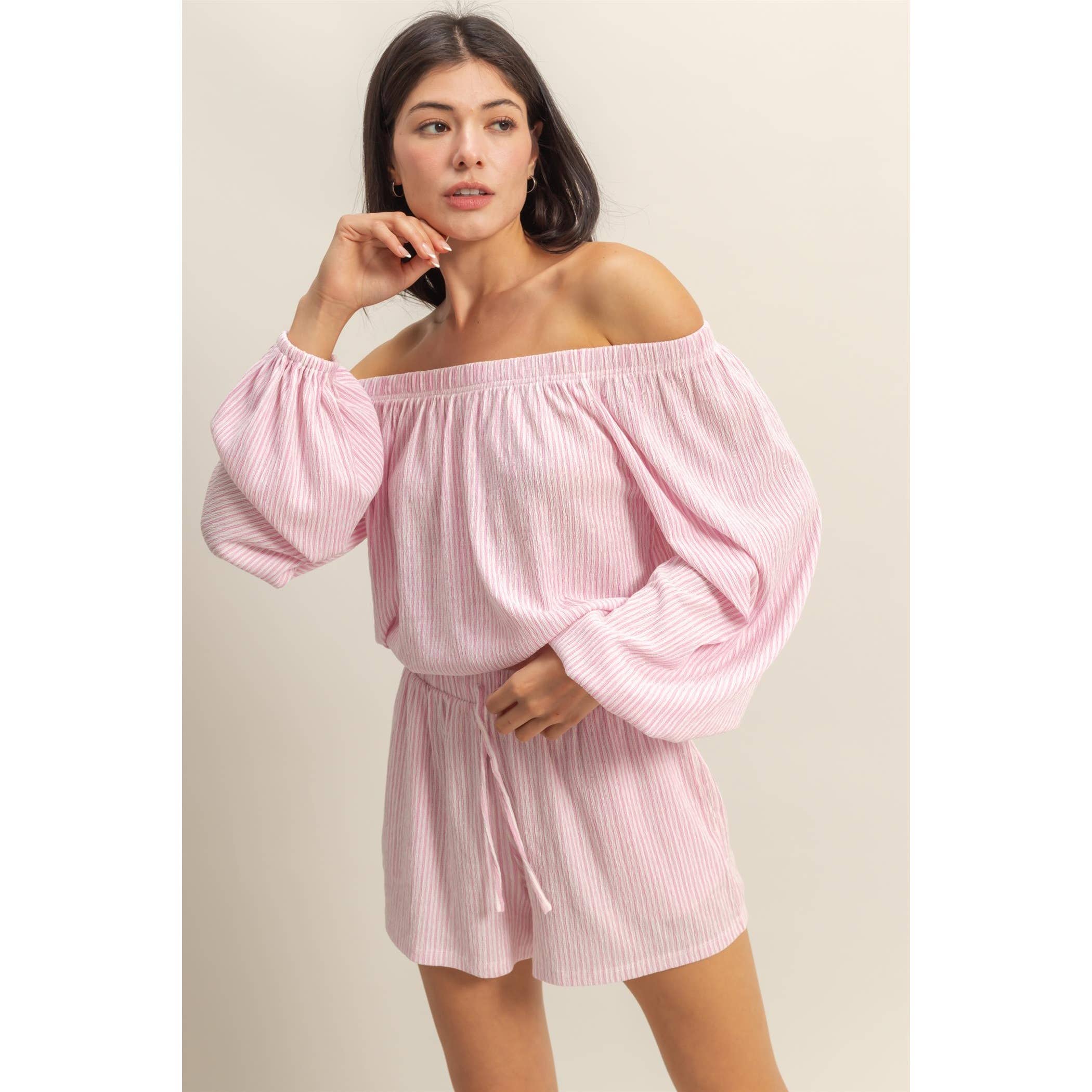Off Shoulder Short Set:PINK